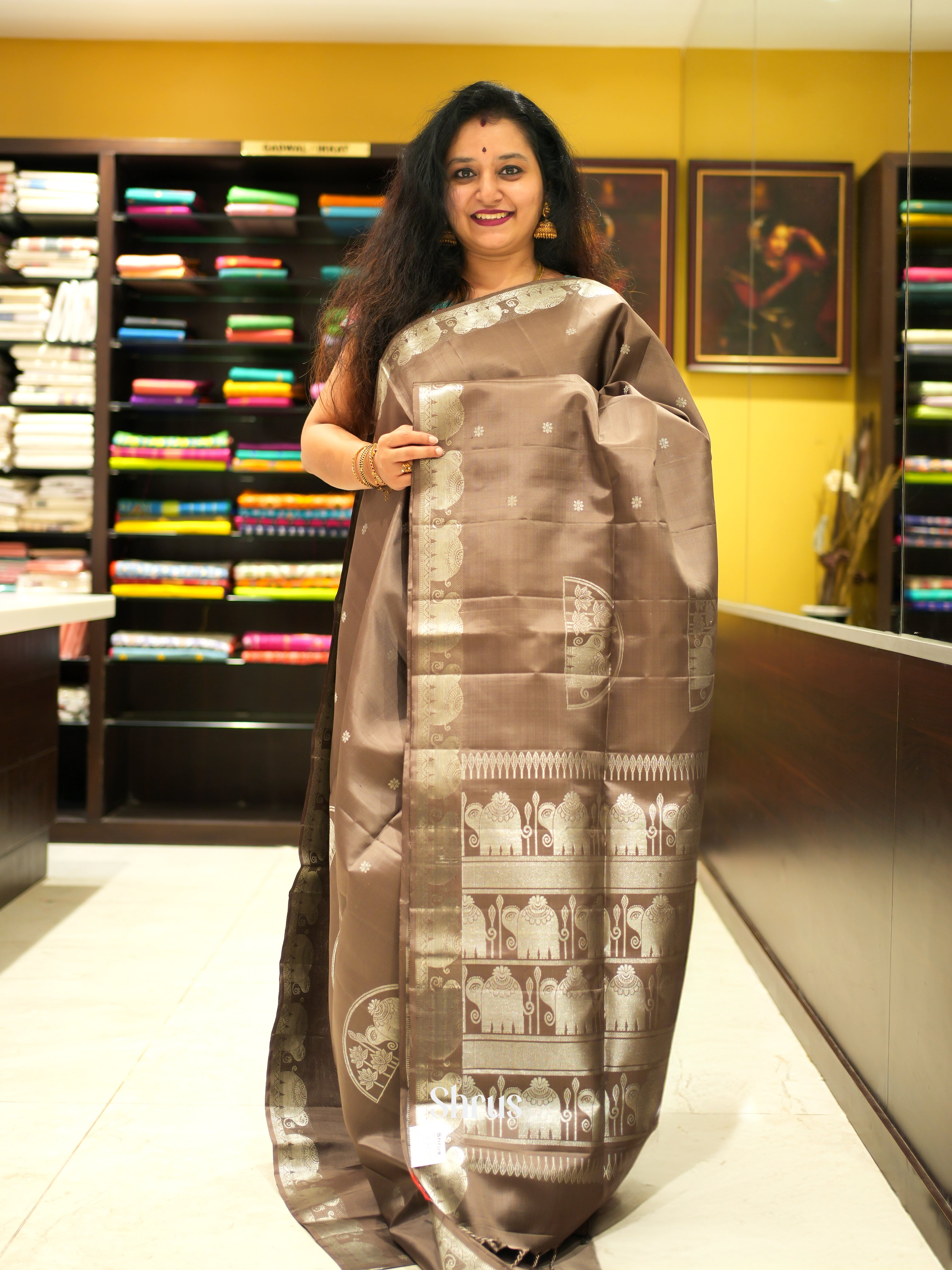 Dusty Brown(Single Tone)- Soft Silk Saree - Shop on ShrusEternity.com
