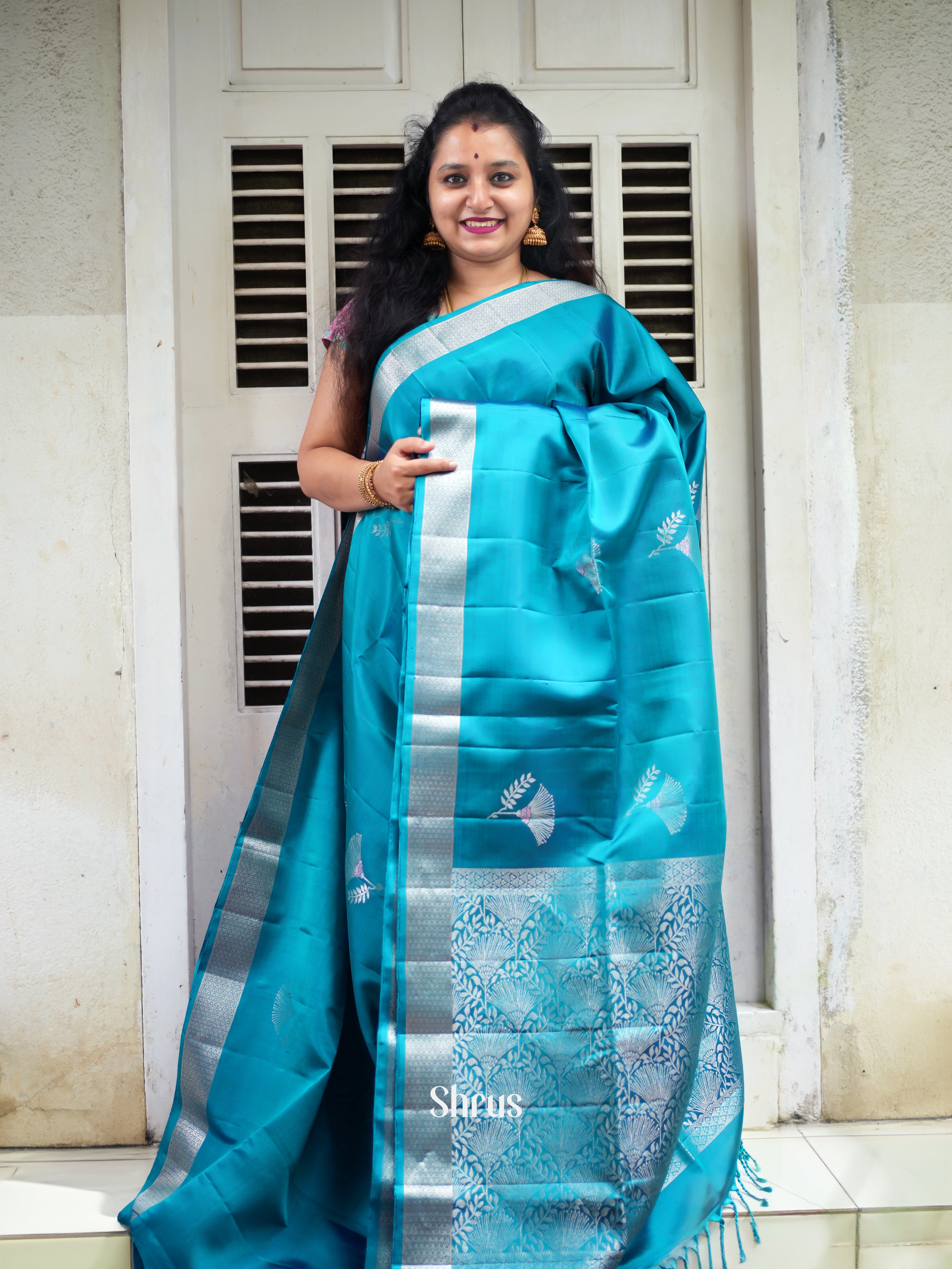 Teal Blue(Single tone) - Soft Silk Saree - Shop on ShrusEternity.com