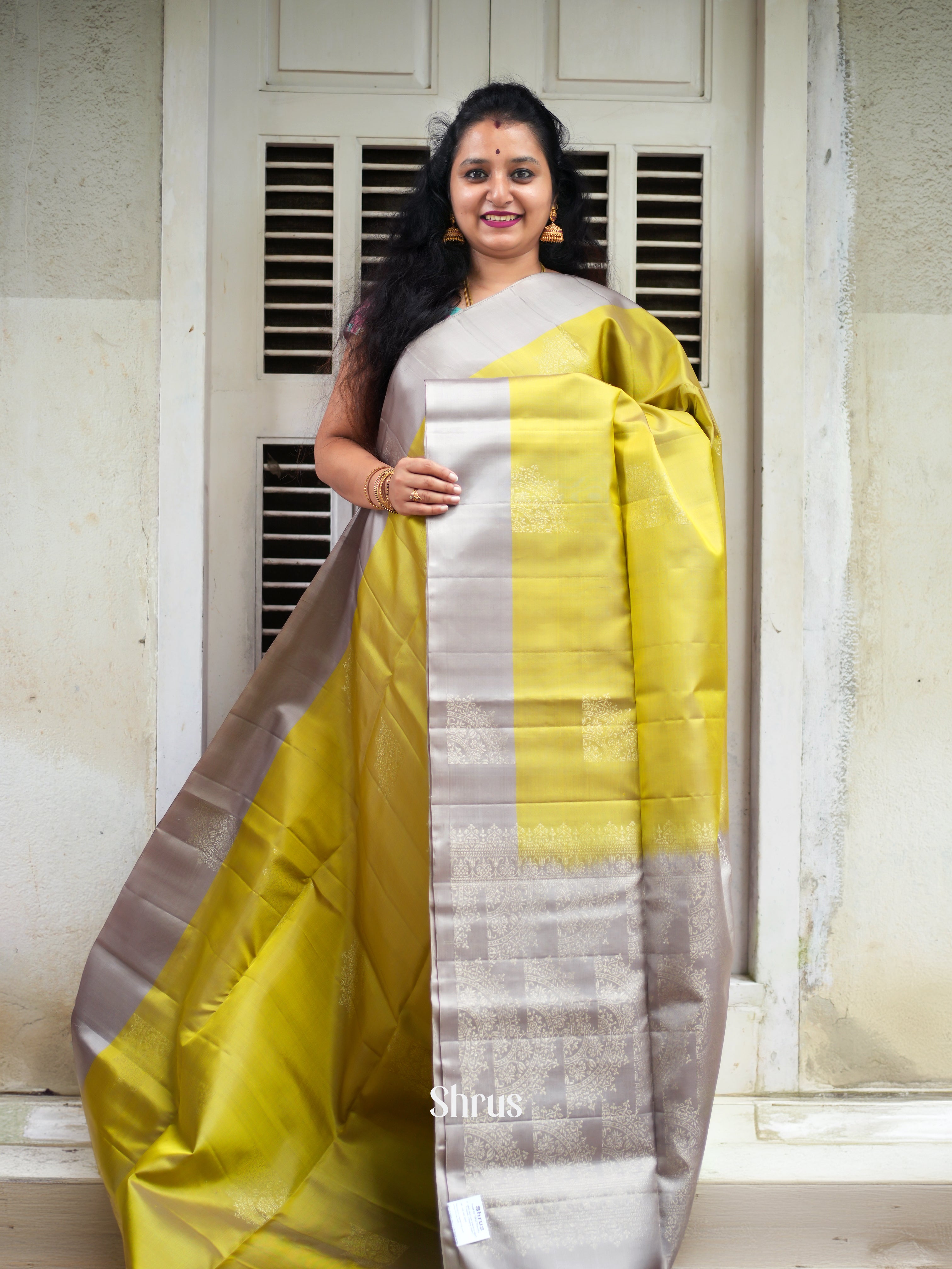 Green & Grey - Soft Silk Saree - Shop on ShrusEternity.com