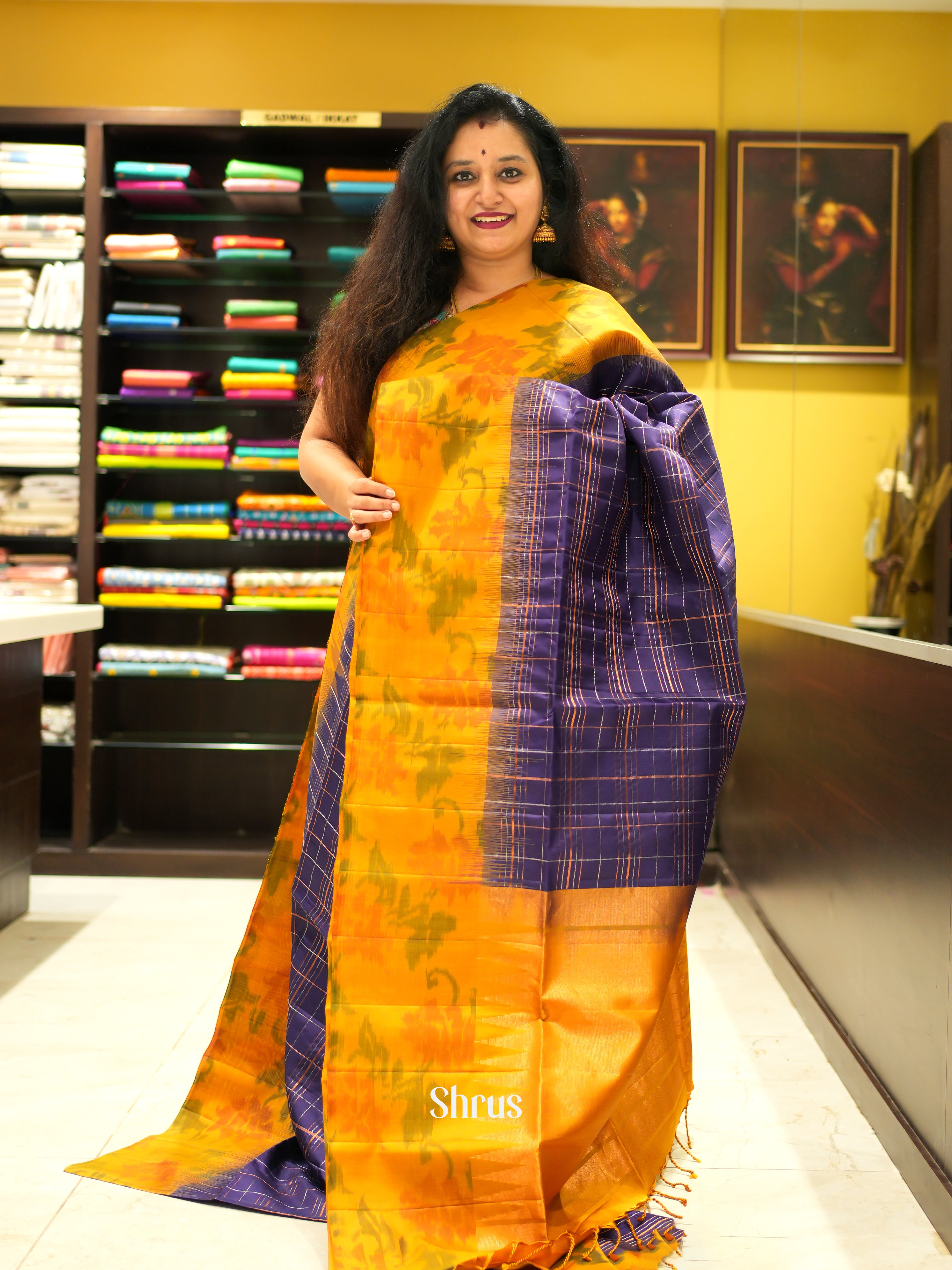 Violet & Yellow - Soft Silk Saree - Shop on ShrusEternity.com