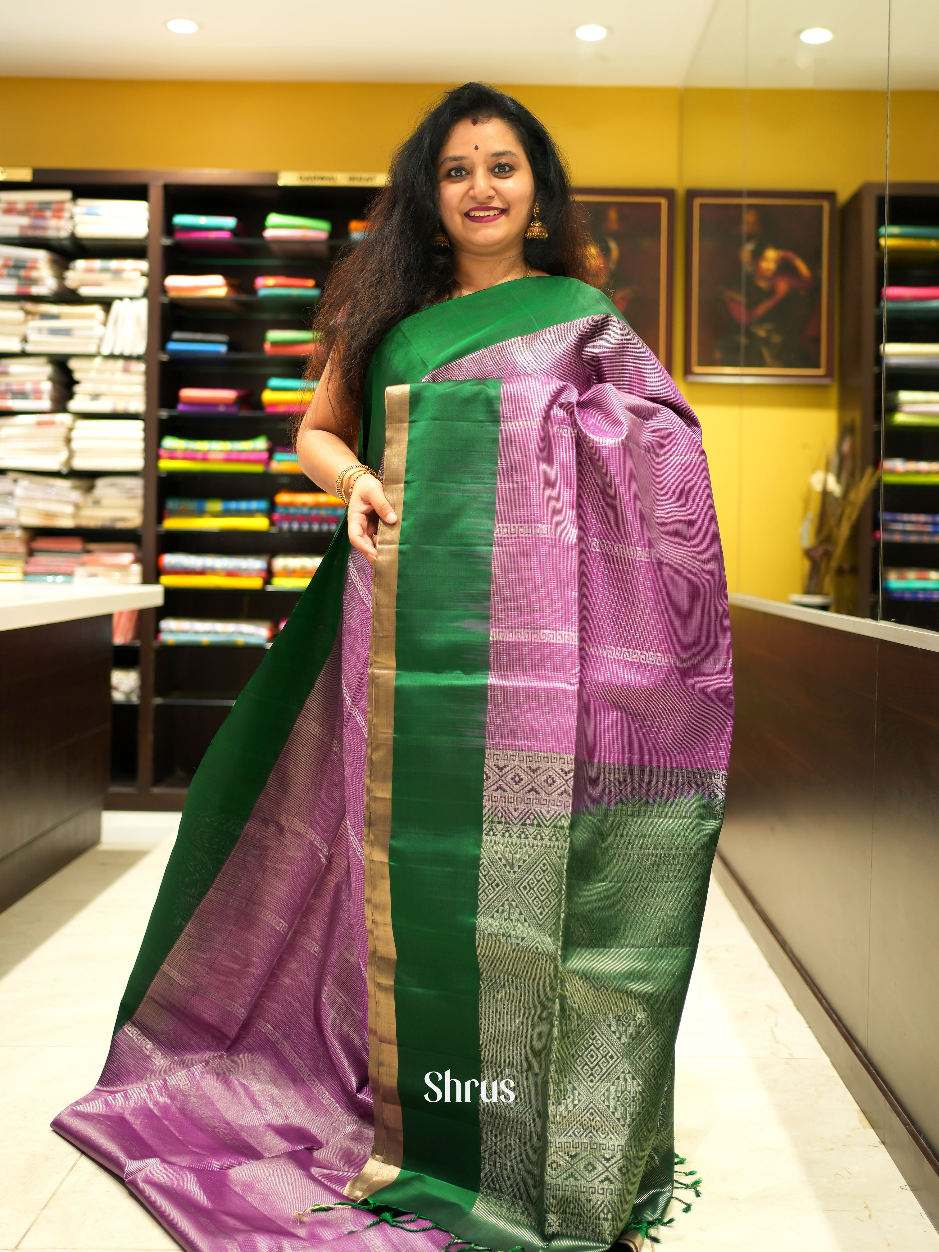 Purple & Green - Soft Silk Saree-1