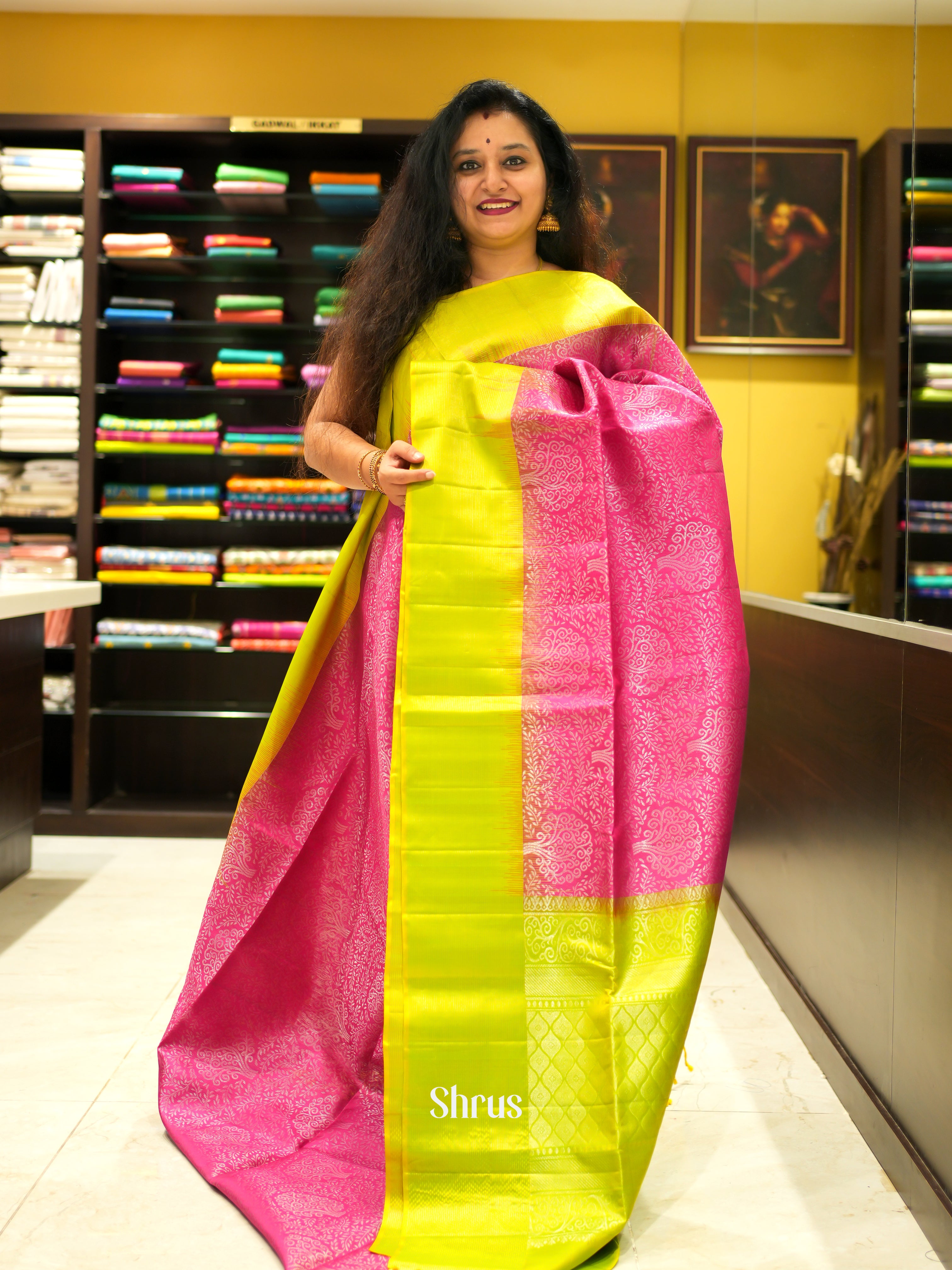 Pink & Green - Soft Silk Saree - Shop on ShrusEternity.com