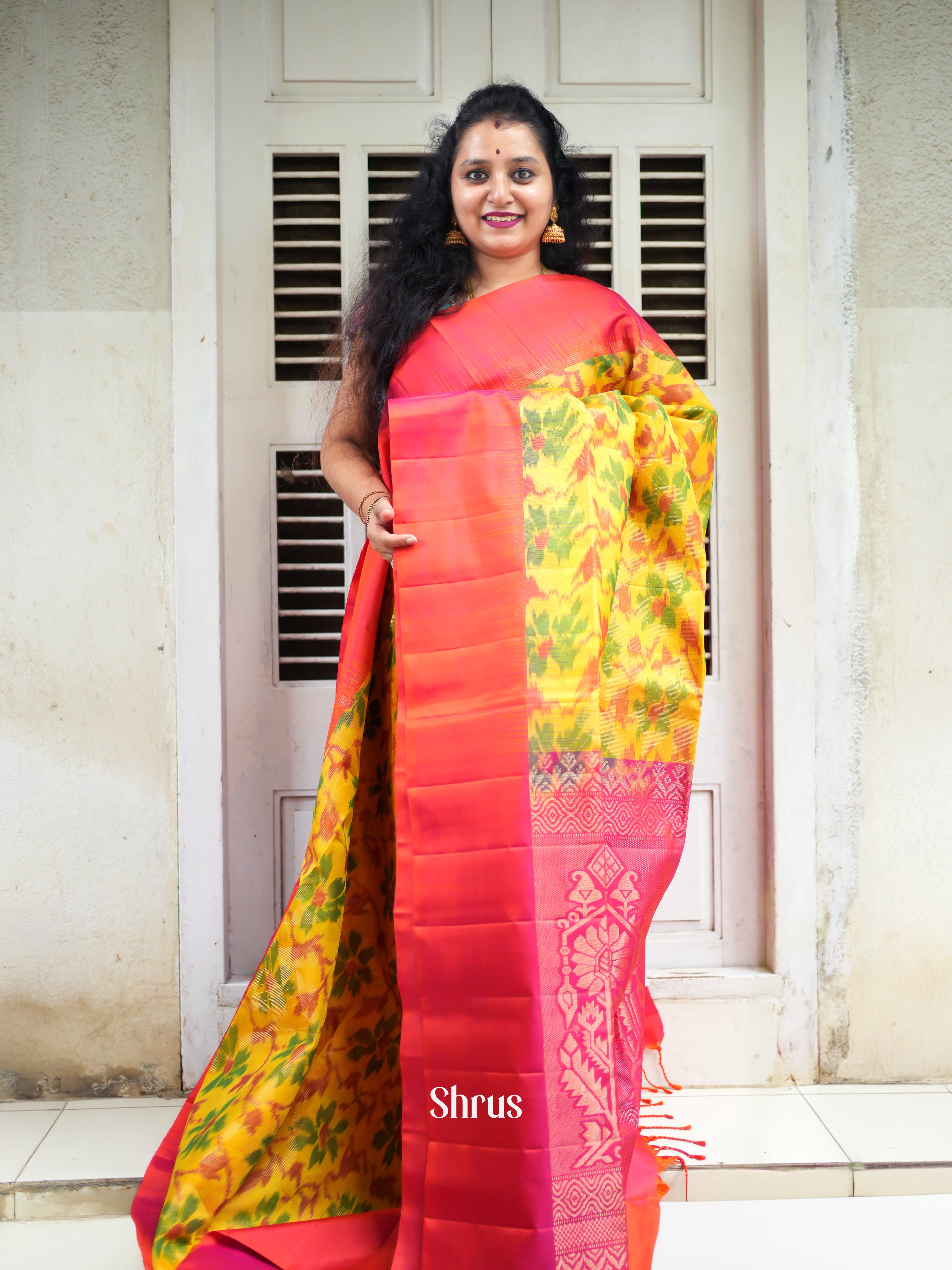 Yellow & Red - Soft Silk Saree - Shop on ShrusEternity.com