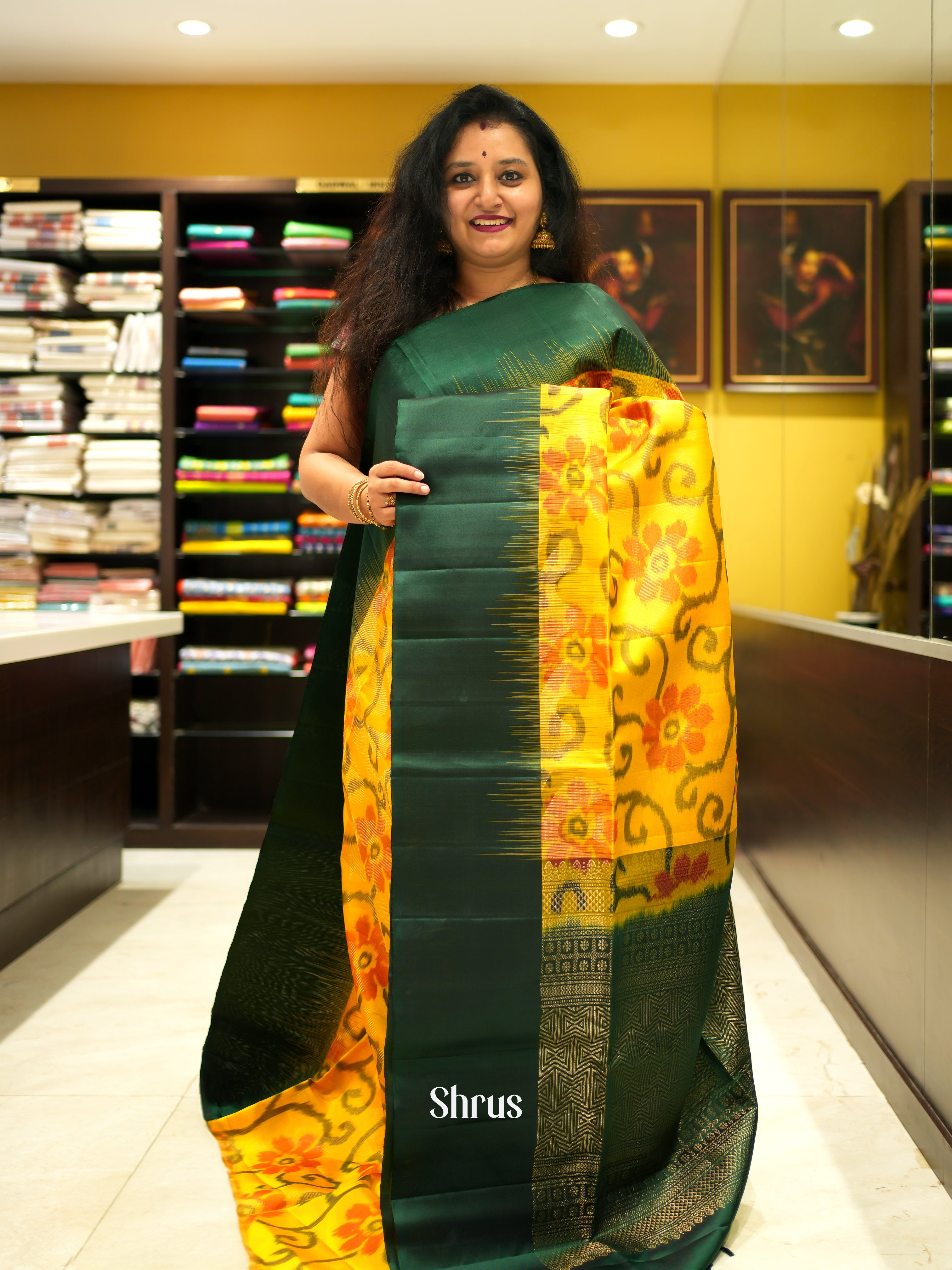 Yellow & Green - Soft Silk Saree - Shop on ShrusEternity.com