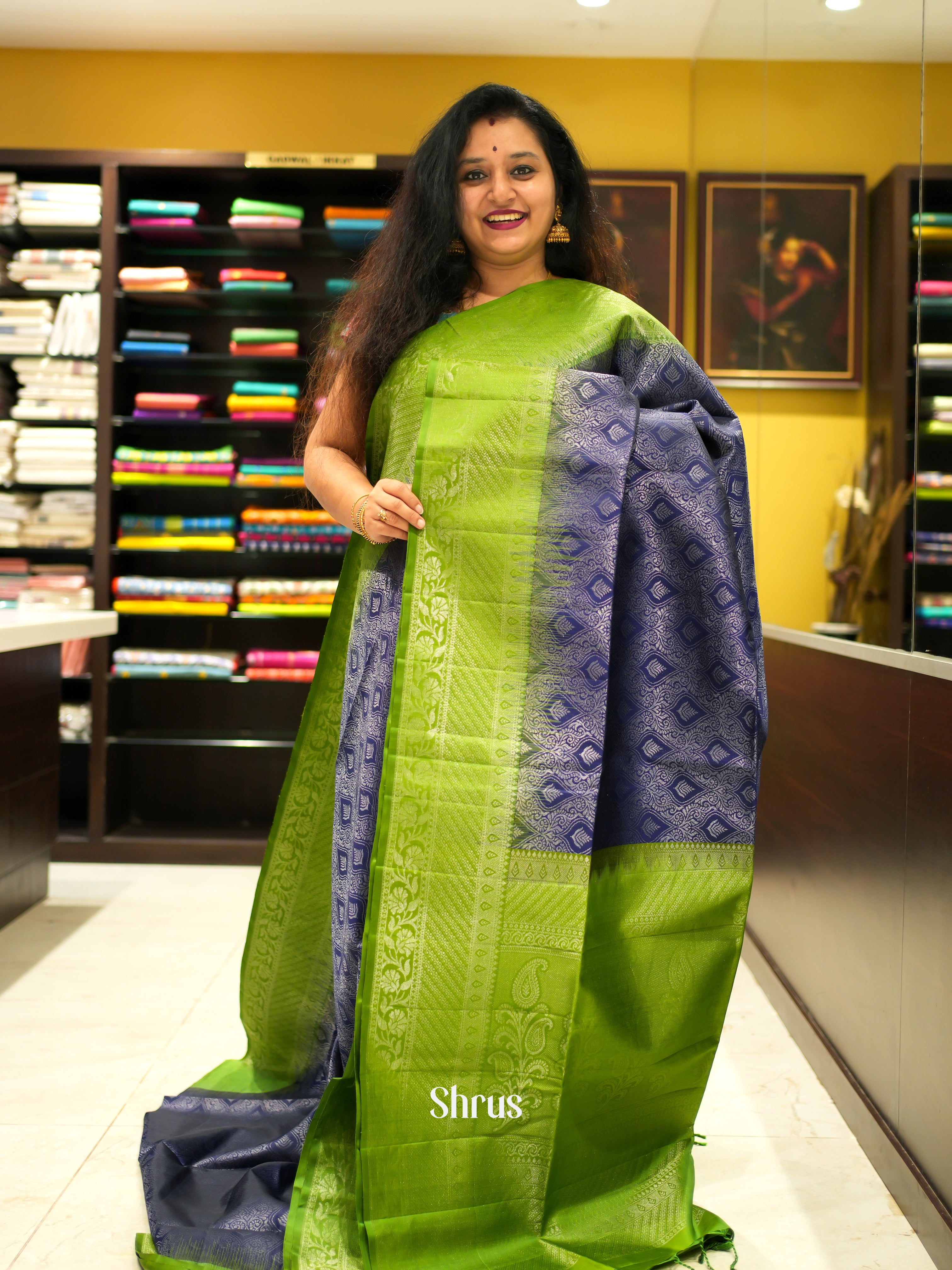 Blue & Green - Soft Silk Saree-1