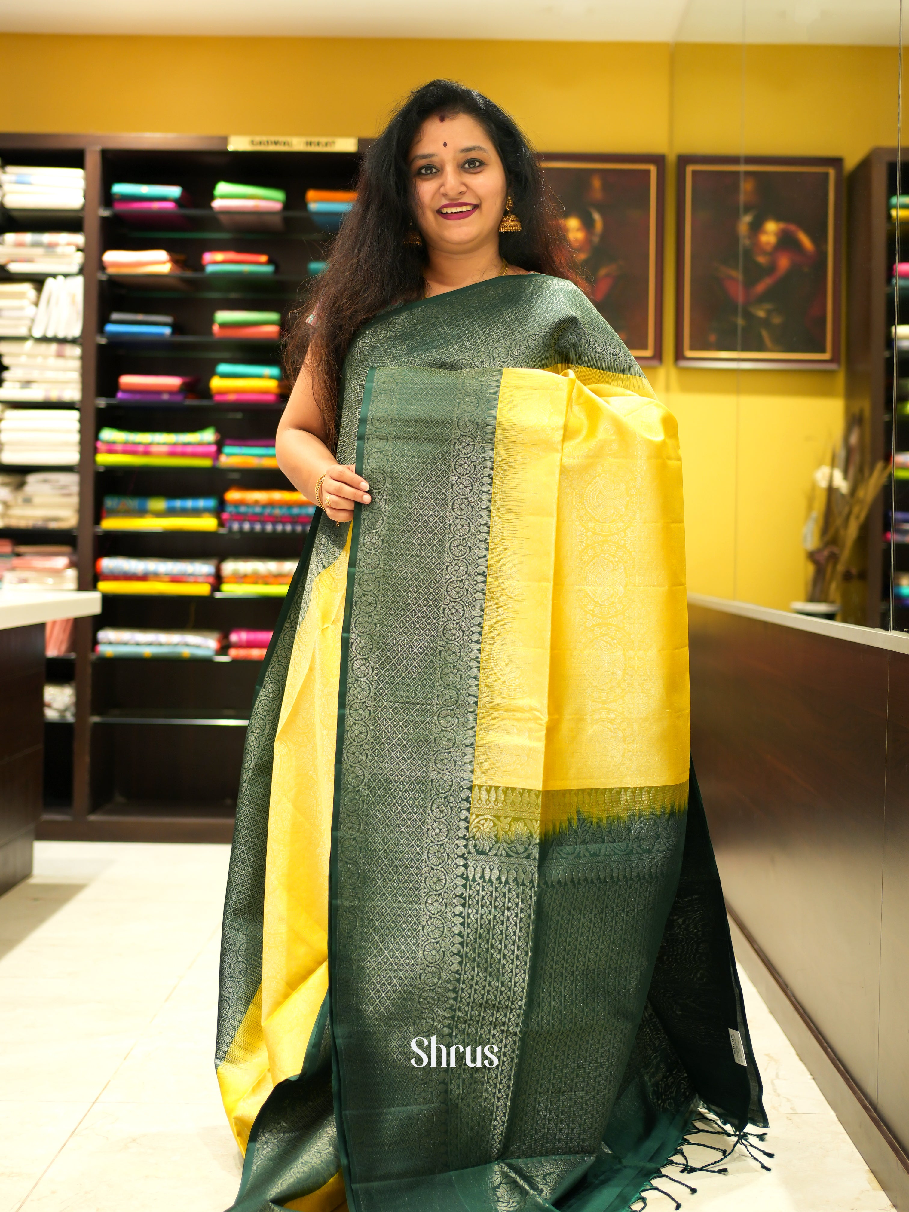 Yellow & Green - Soft Silk Saree - Shop on ShrusEternity.com