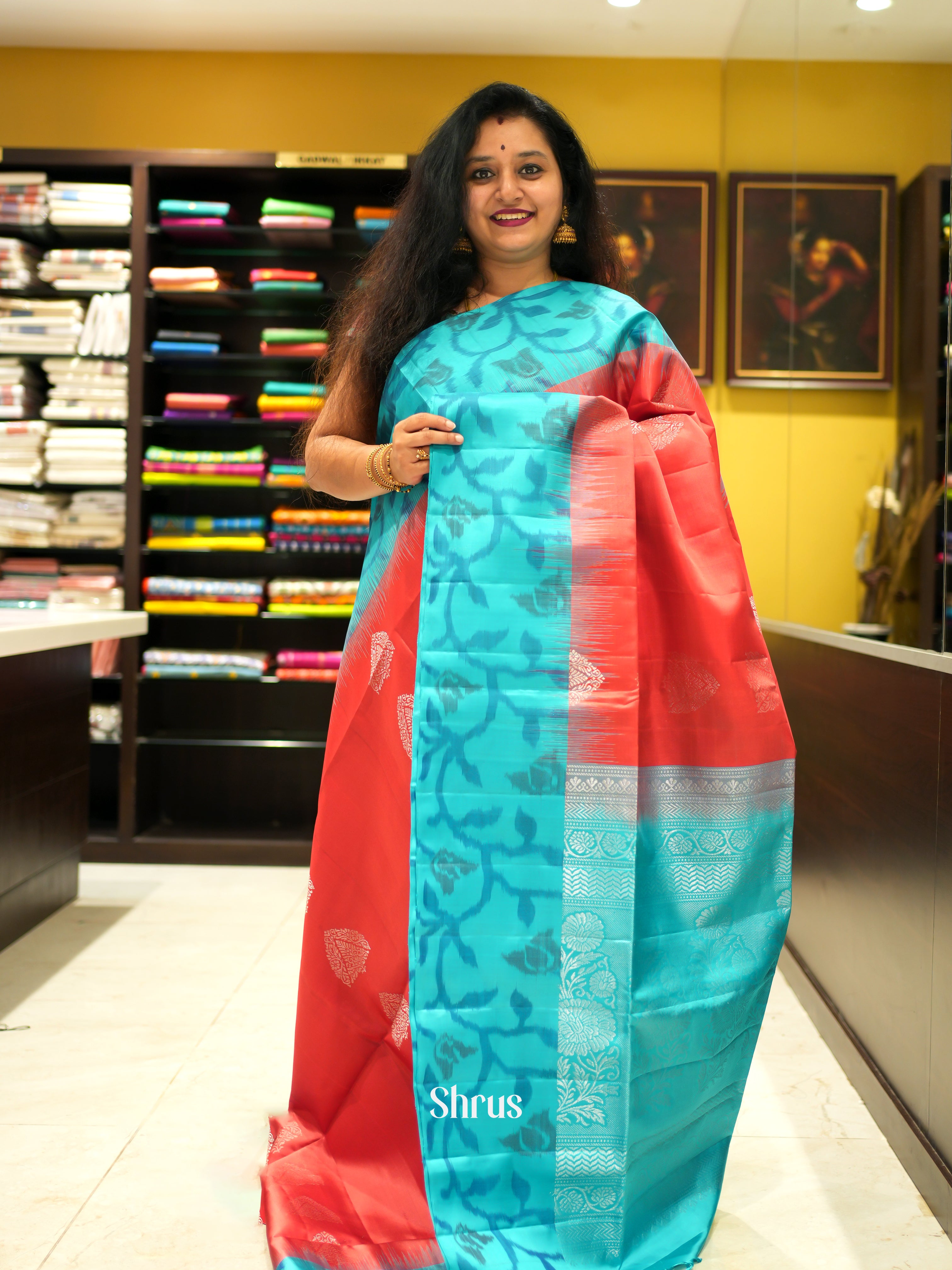 Red & Blue - Soft Silk Saree - Shop on ShrusEternity.com