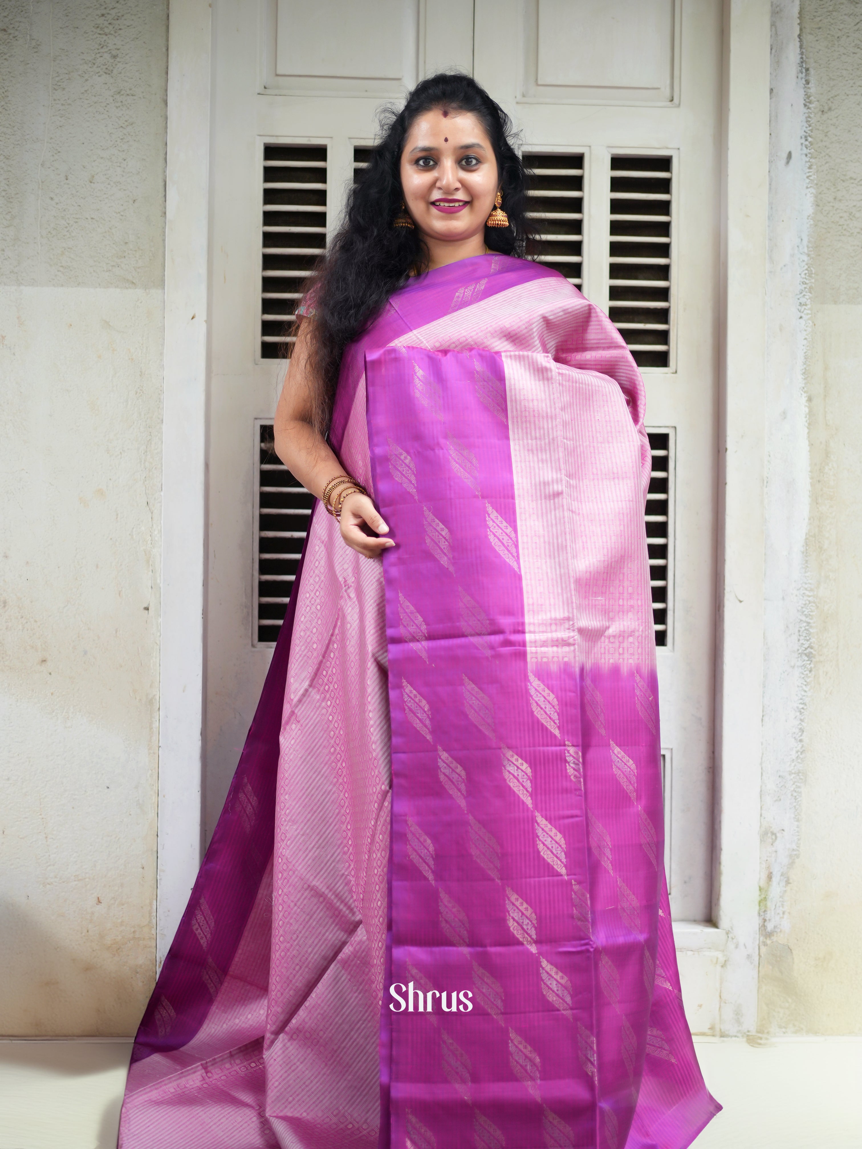 Pink & Purple - Soft Silk Saree - Shop on ShrusEternity.com