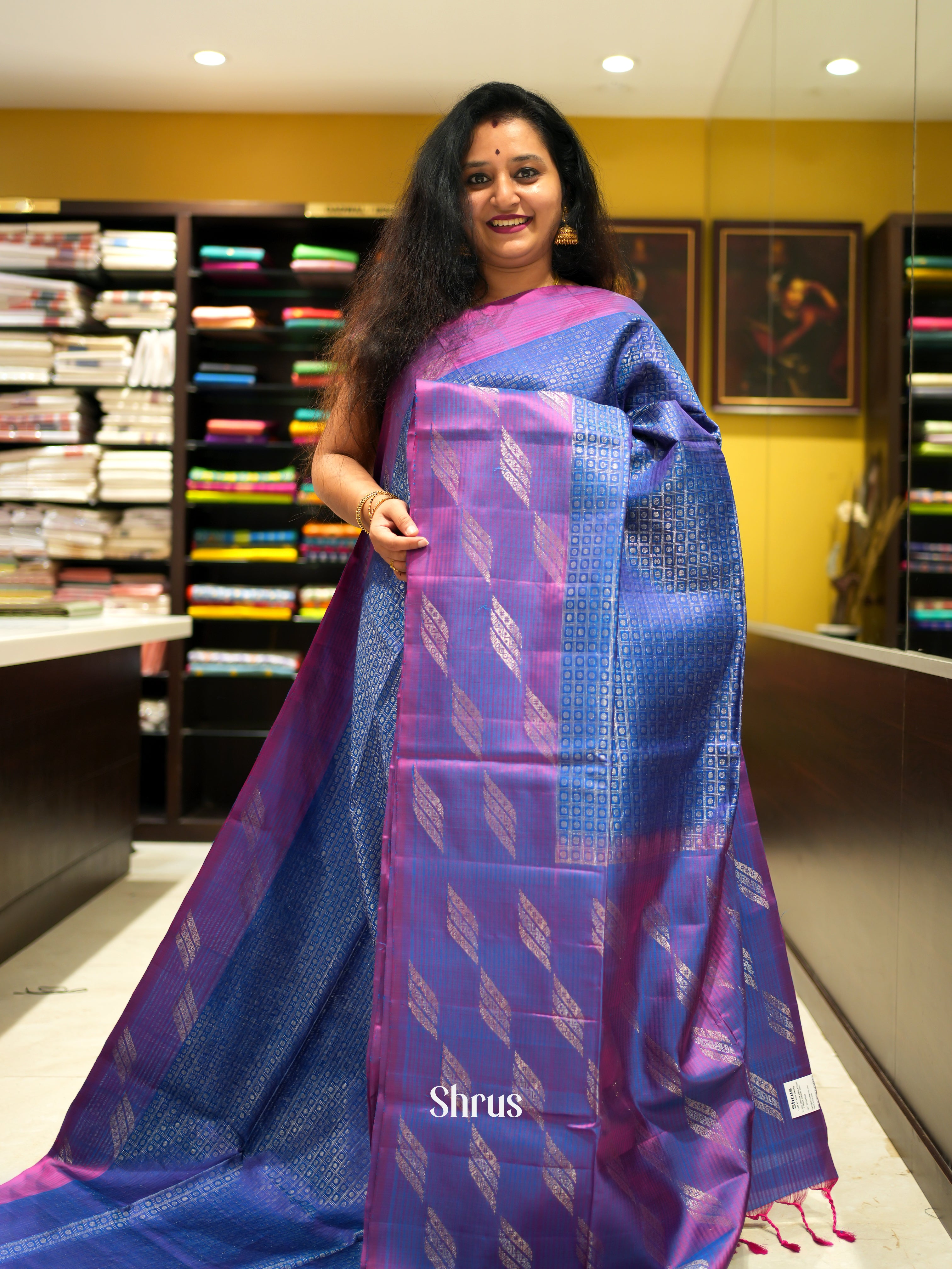 Blue & Purple - Soft Silk Saree - Shop on ShrusEternity.com