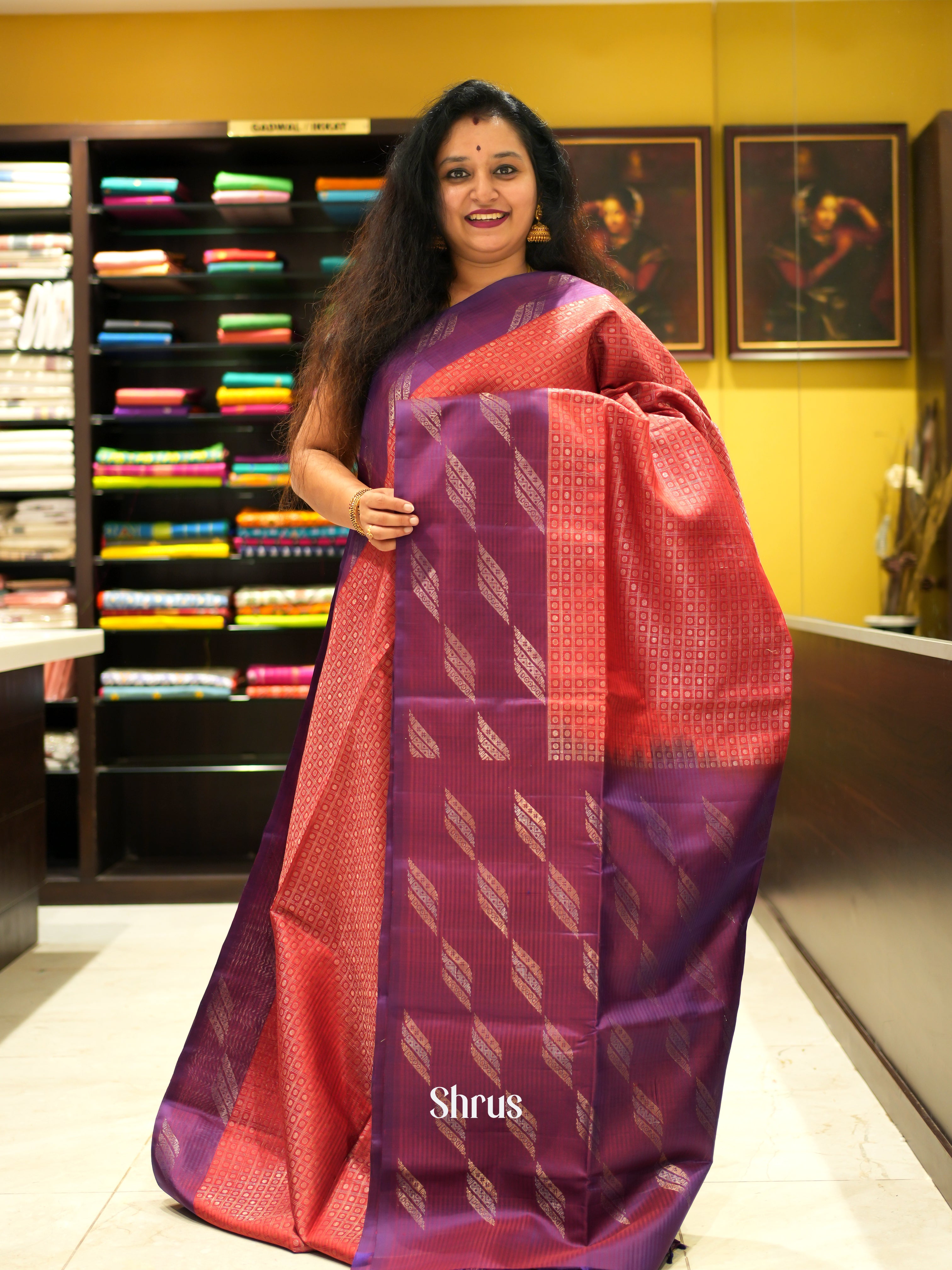 Red & Purple - Soft Silk Saree - Shop on ShrusEternity.com