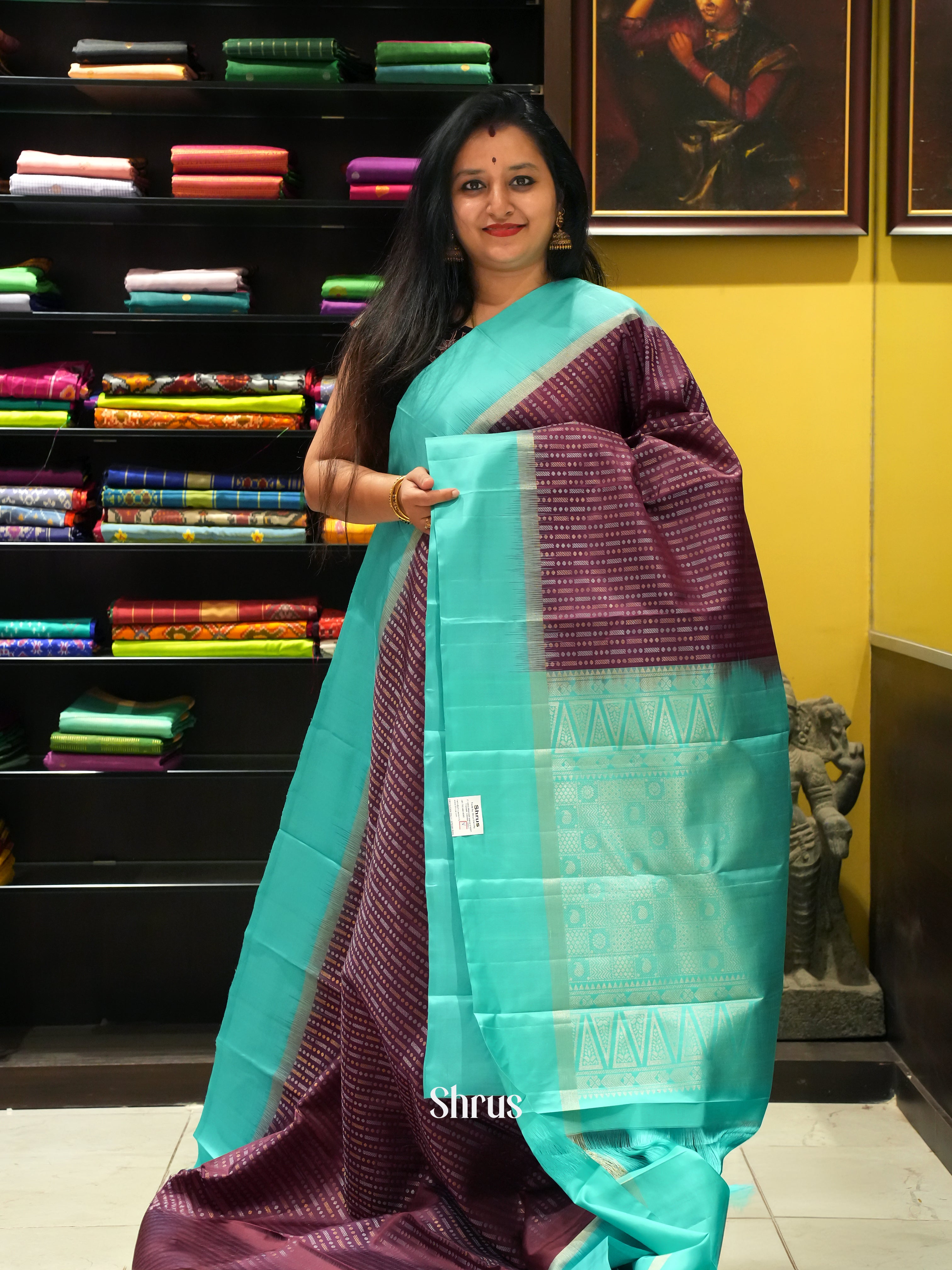 Purple & Teal - Soft Silk Saree - Shop on ShrusEternity.com