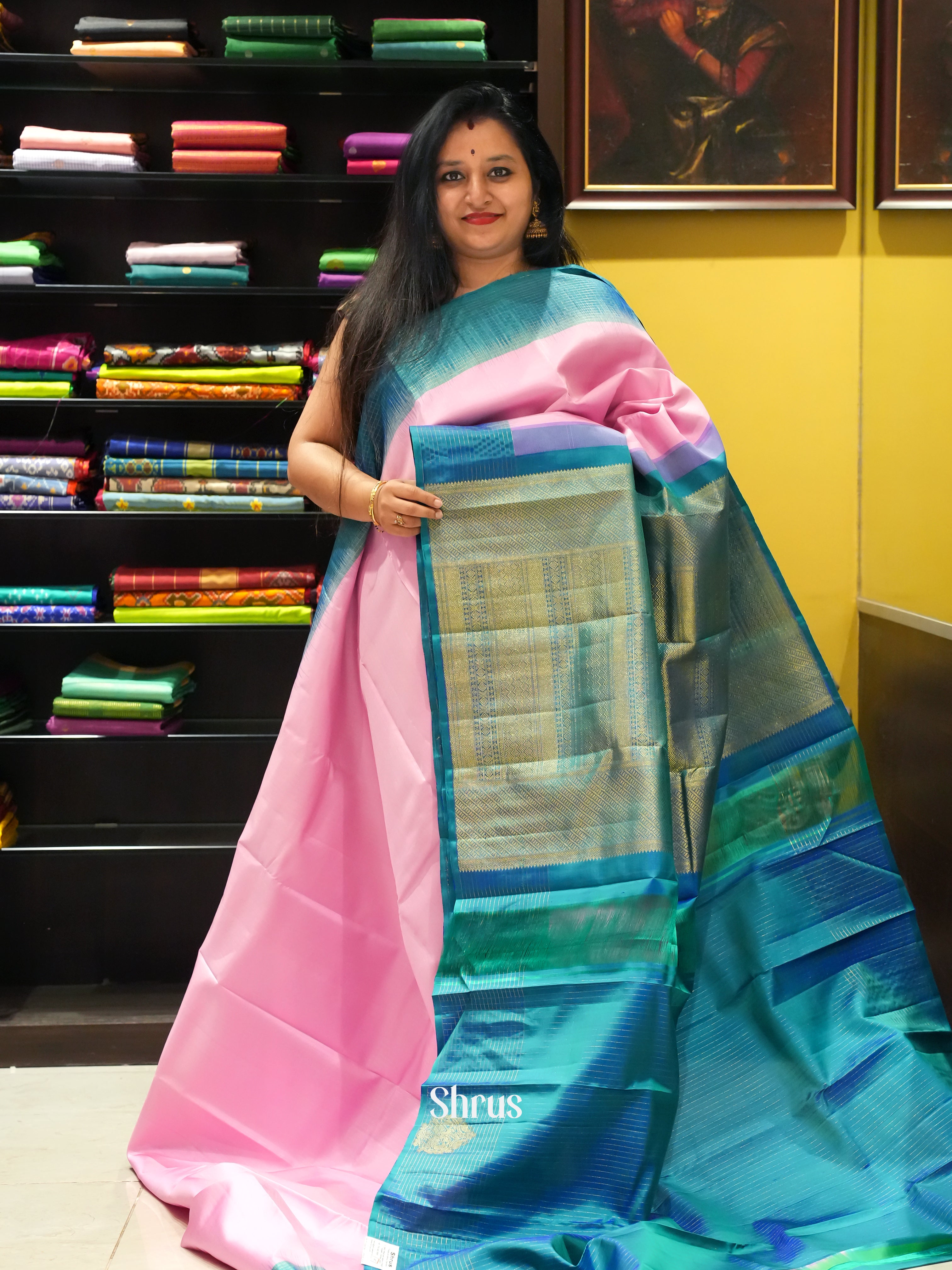 Pink & Blue - Soft Silk Saree - Shop on ShrusEternity.com