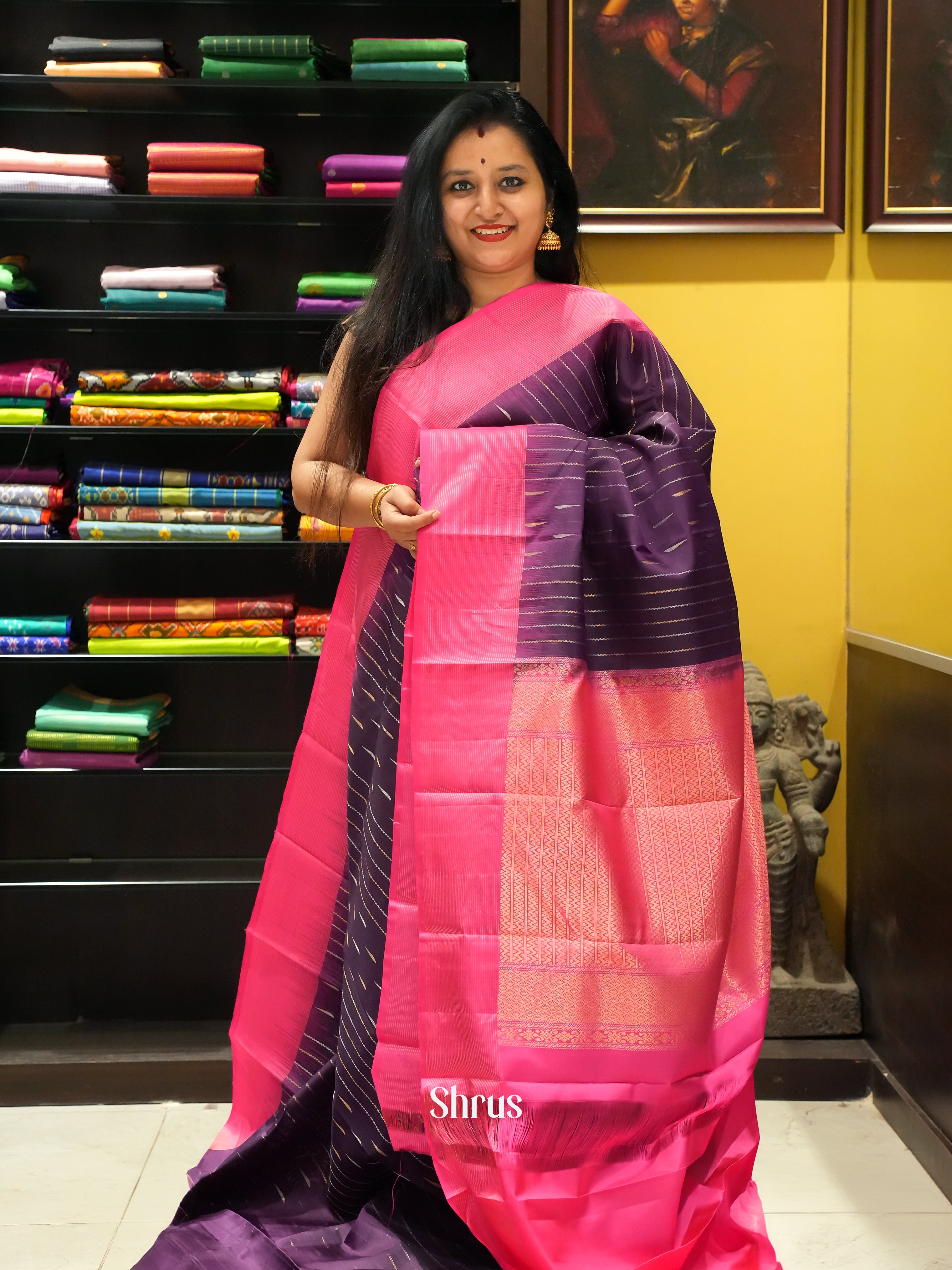 Purple & Pink - Soft Silk Saree - Shop on ShrusEternity.com