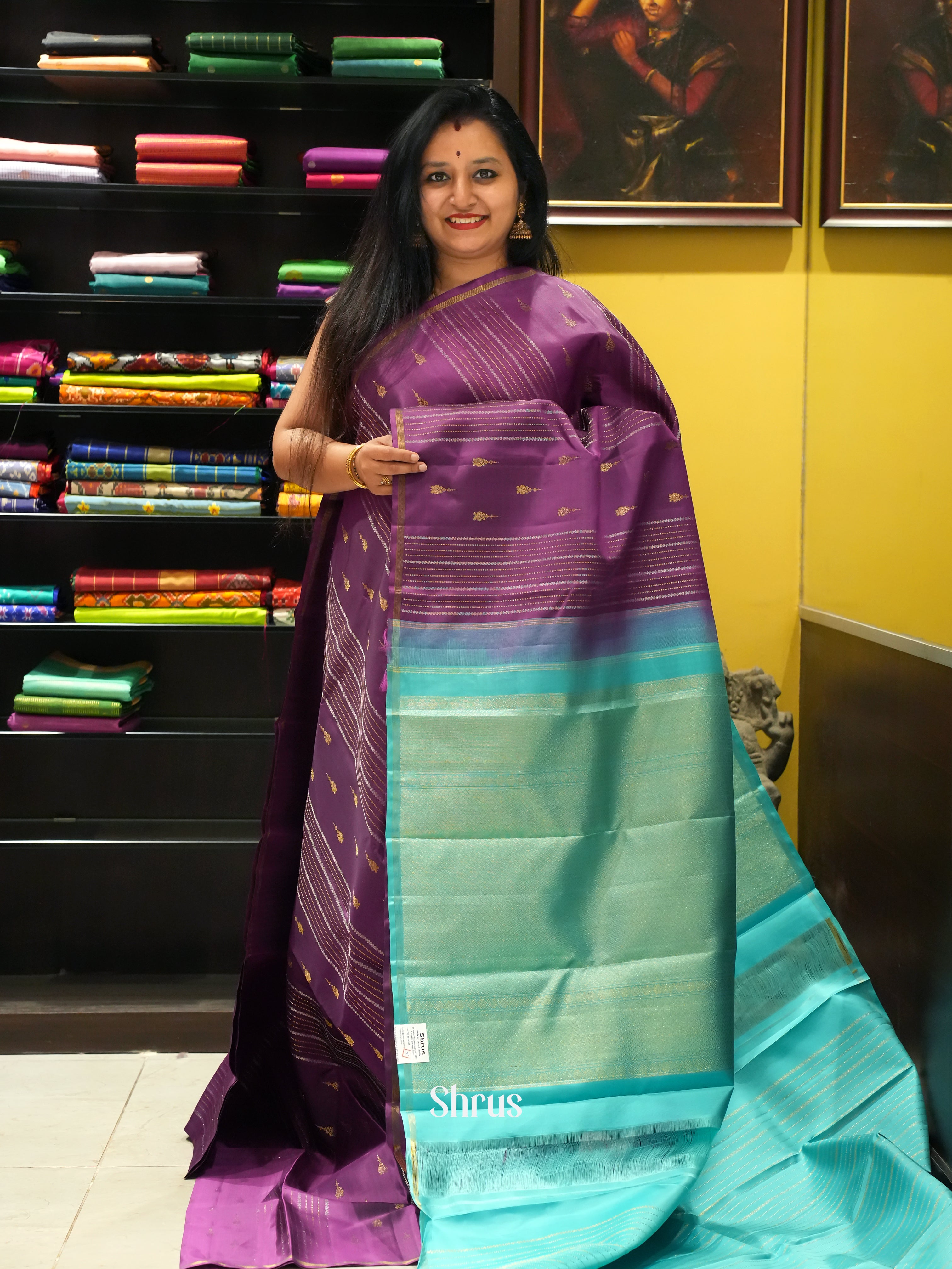Purple & Teal - Soft Silk Saree - Shop on ShrusEternity.com