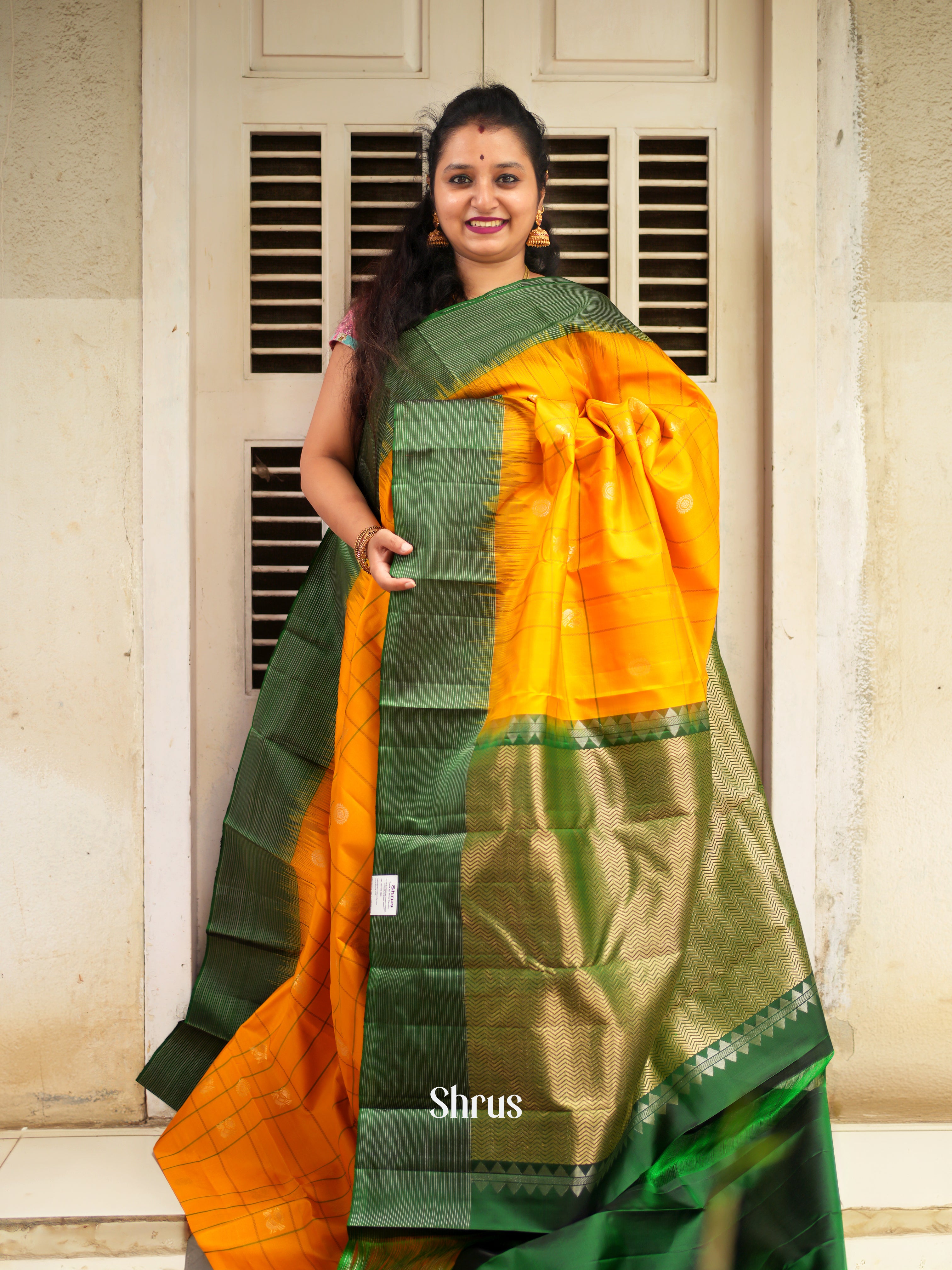 Mambazha Yellow & Green - Soft Silk Saree - Shop on ShrusEternity.com