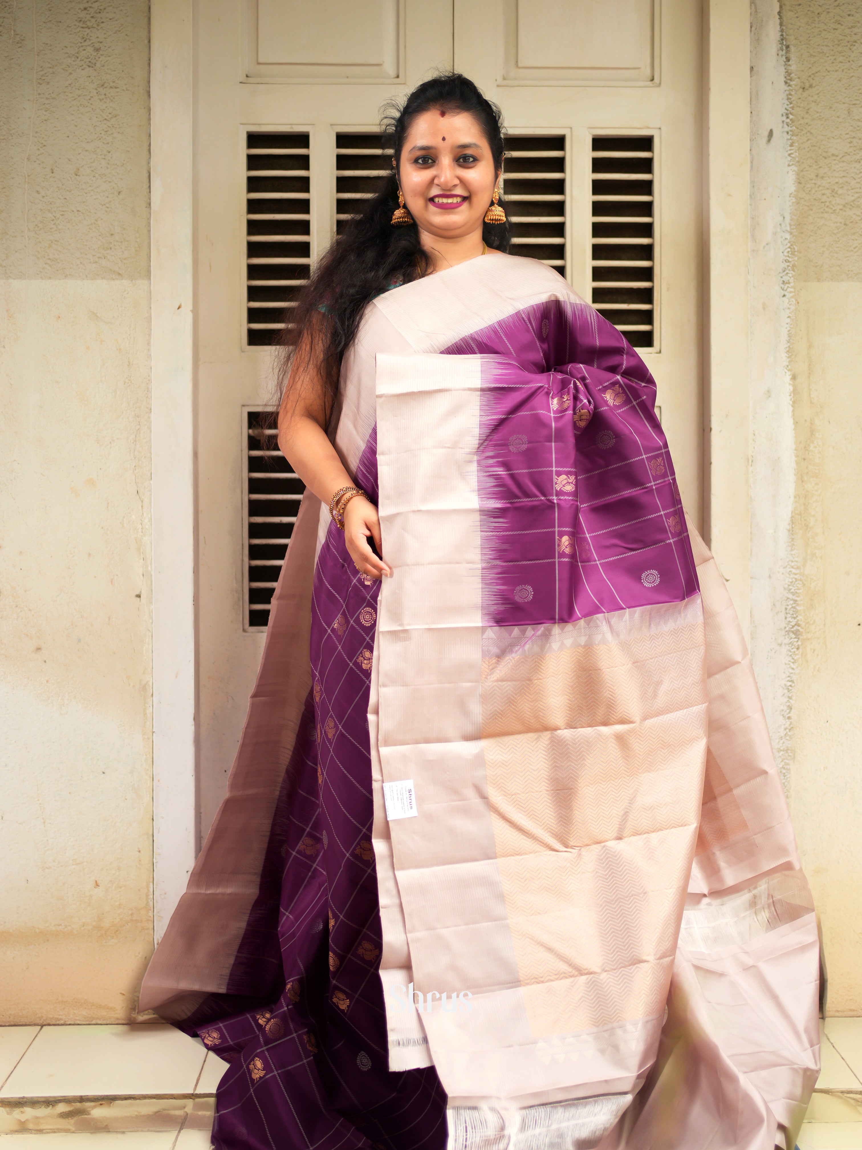 Purple & Dusty Pink - Soft Silk Saree - Shop on ShrusEternity.com