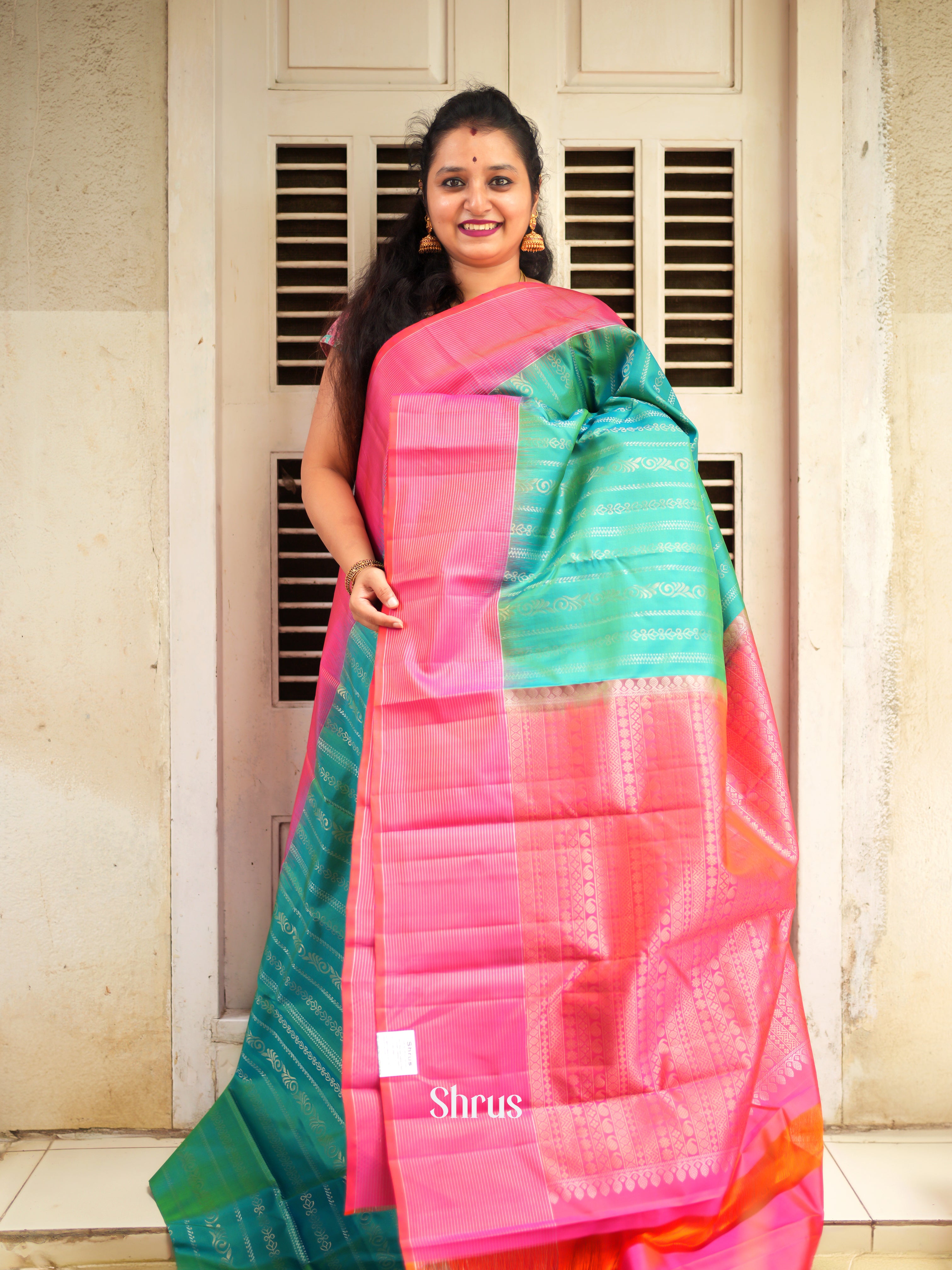 Green & Pink - Soft Silk Saree - Shop on ShrusEternity.com