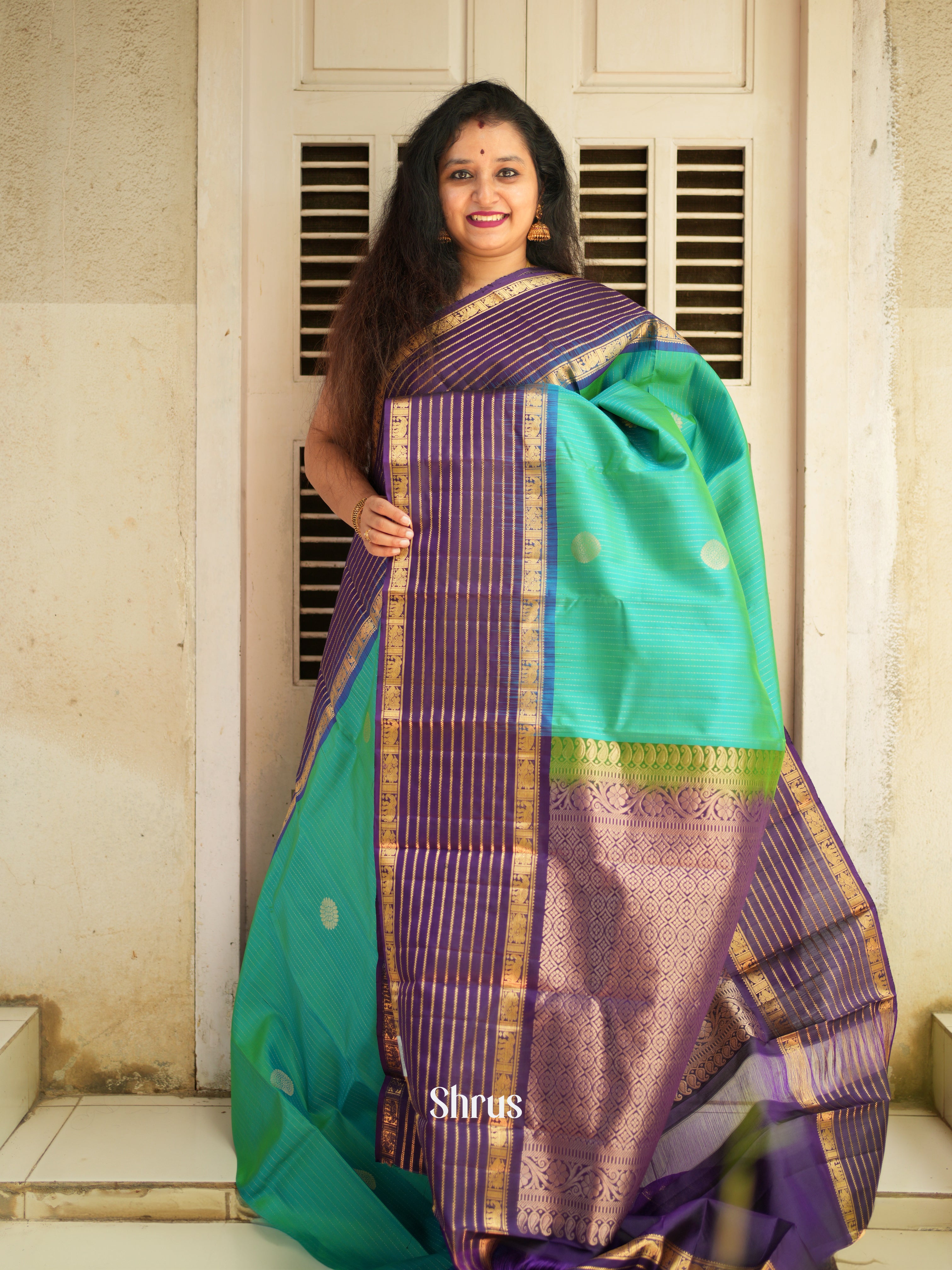 Green & Purple - Soft Silk Saree - Shop on ShrusEternity.com