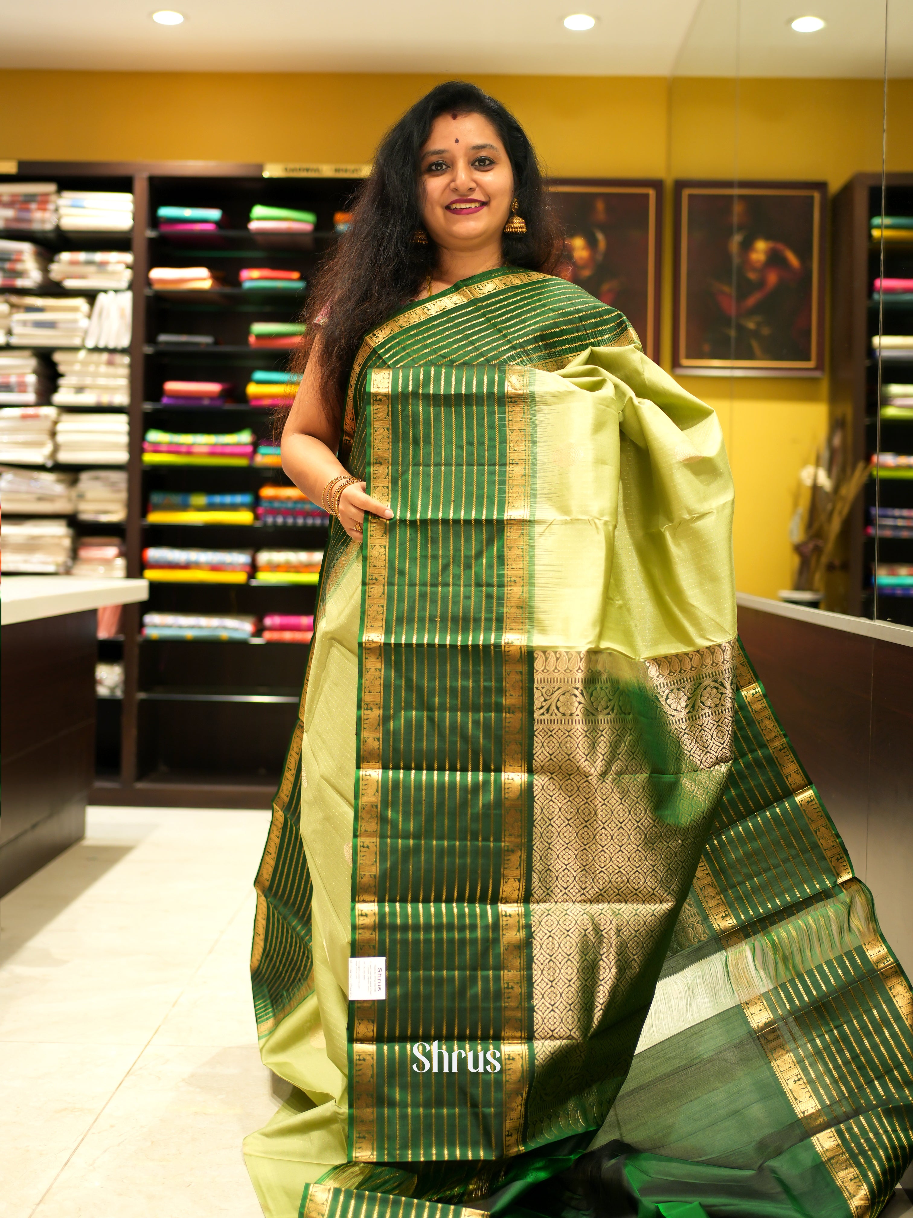 Light Green & Green - Soft Silk Saree - Shop on ShrusEternity.com