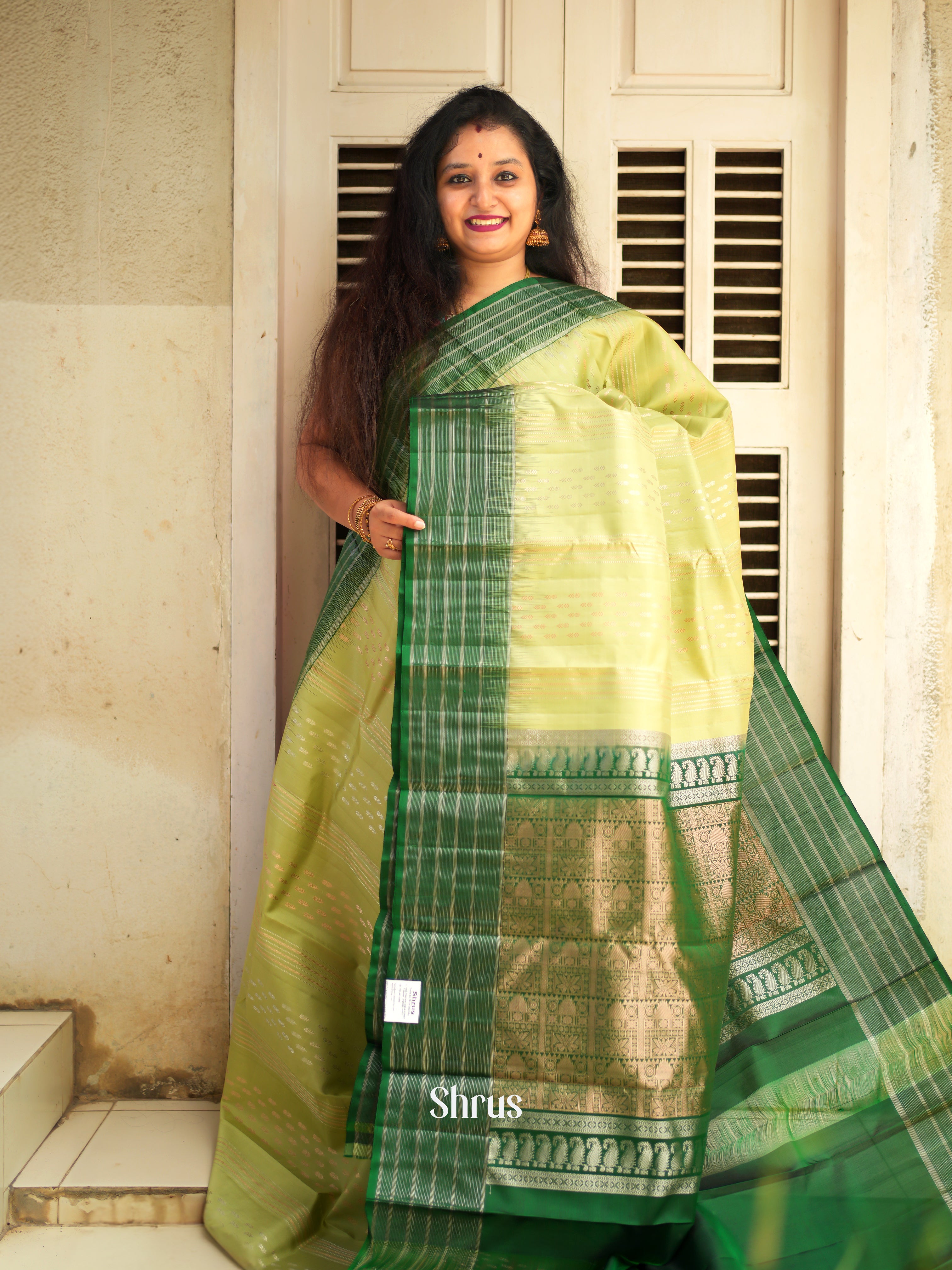 Light Green & Green - Soft Silk Saree - Shop on ShrusEternity.com