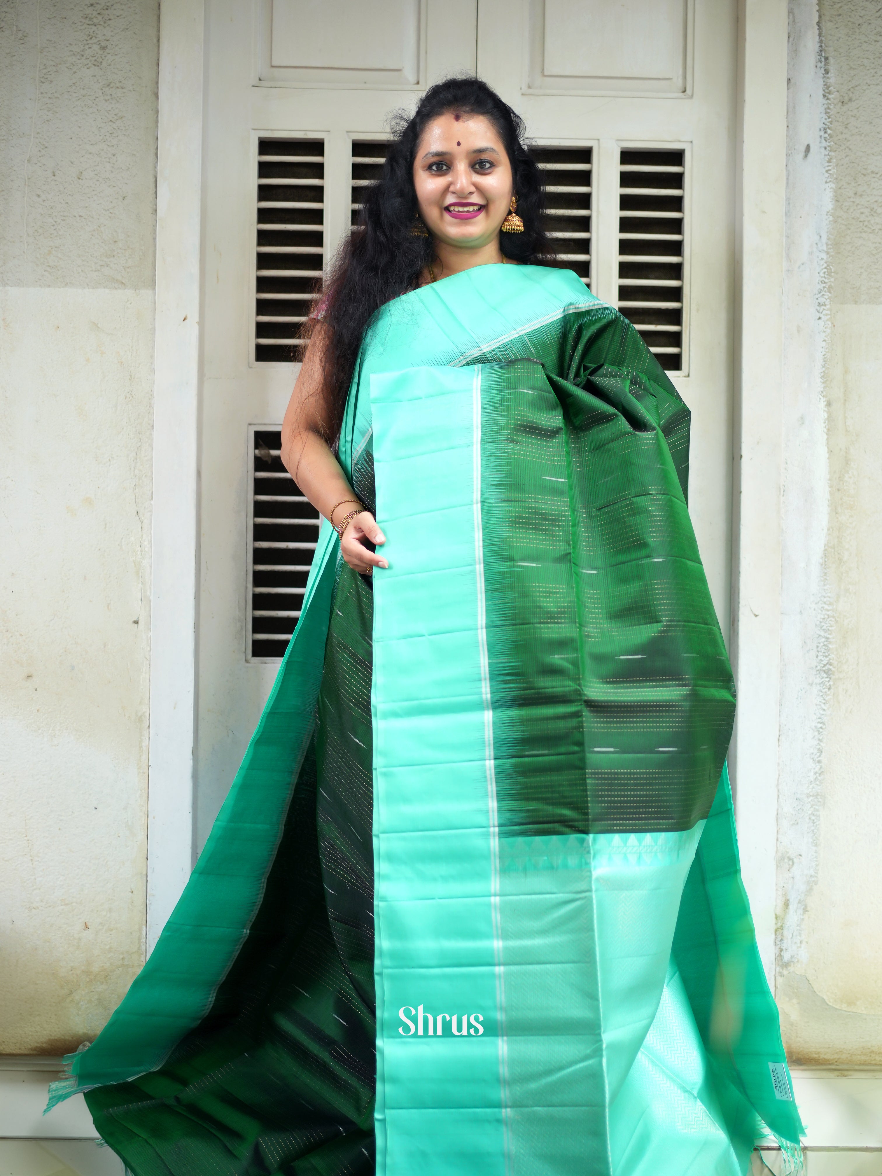 Green & Teal - Soft Silk Saree - Shop on ShrusEternity.com