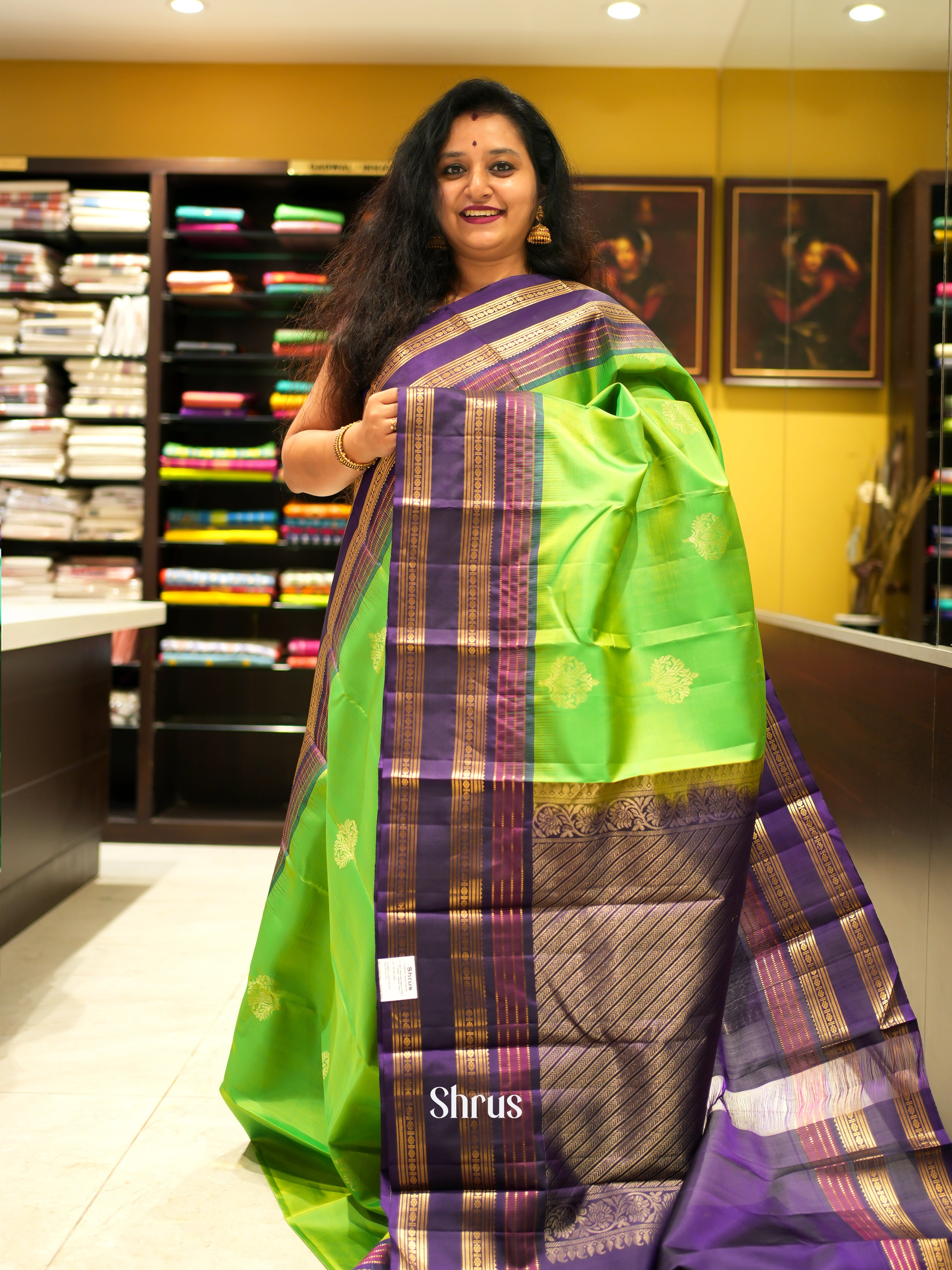 Light Green & Purple - Soft Silk Saree - Shop on ShrusEternity.com