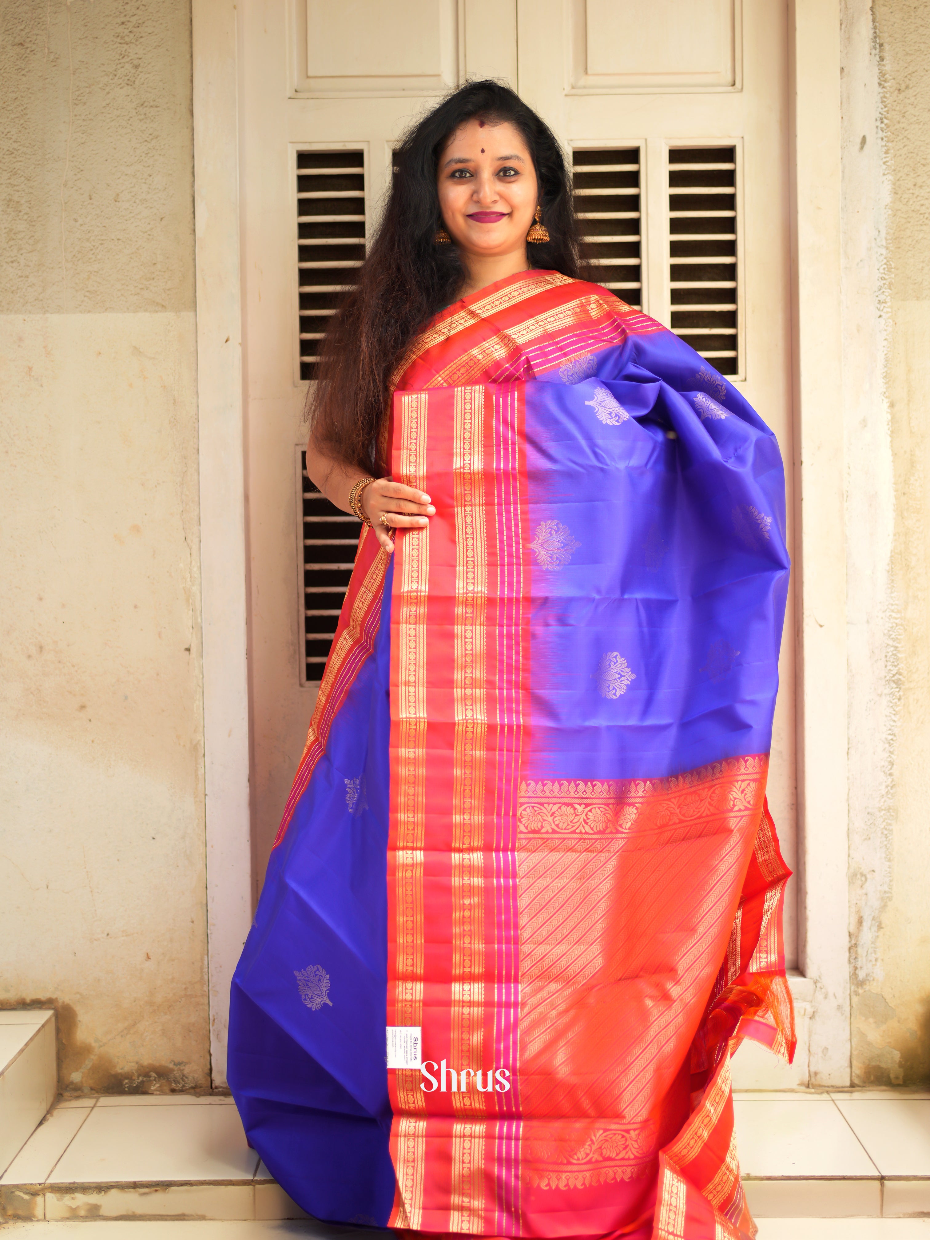 Purple & Orangish Pink - Soft Silk Saree - Shop on ShrusEternity.com