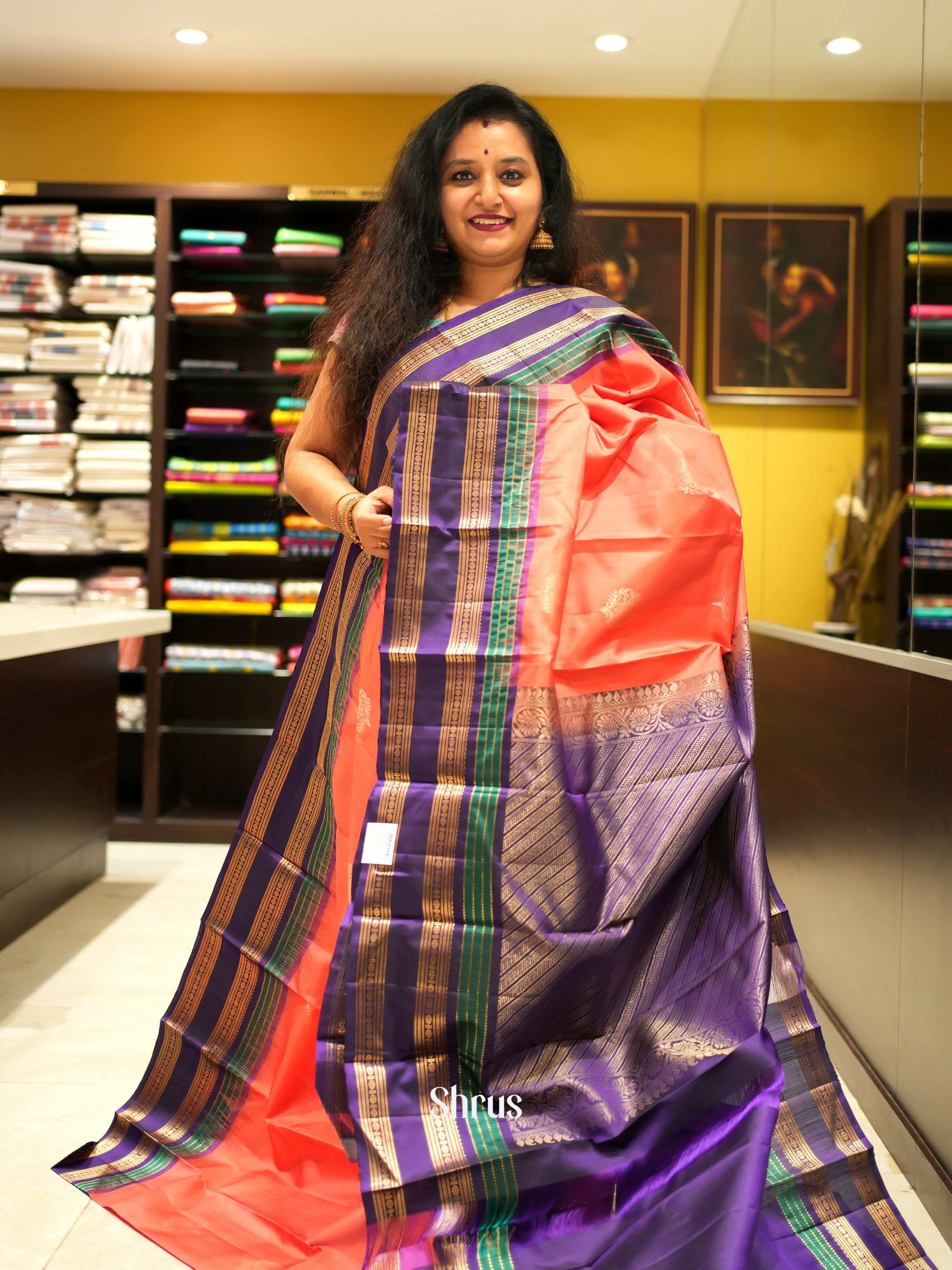 Red & Violet - Soft Silk Saree - Shop on ShrusEternity.com