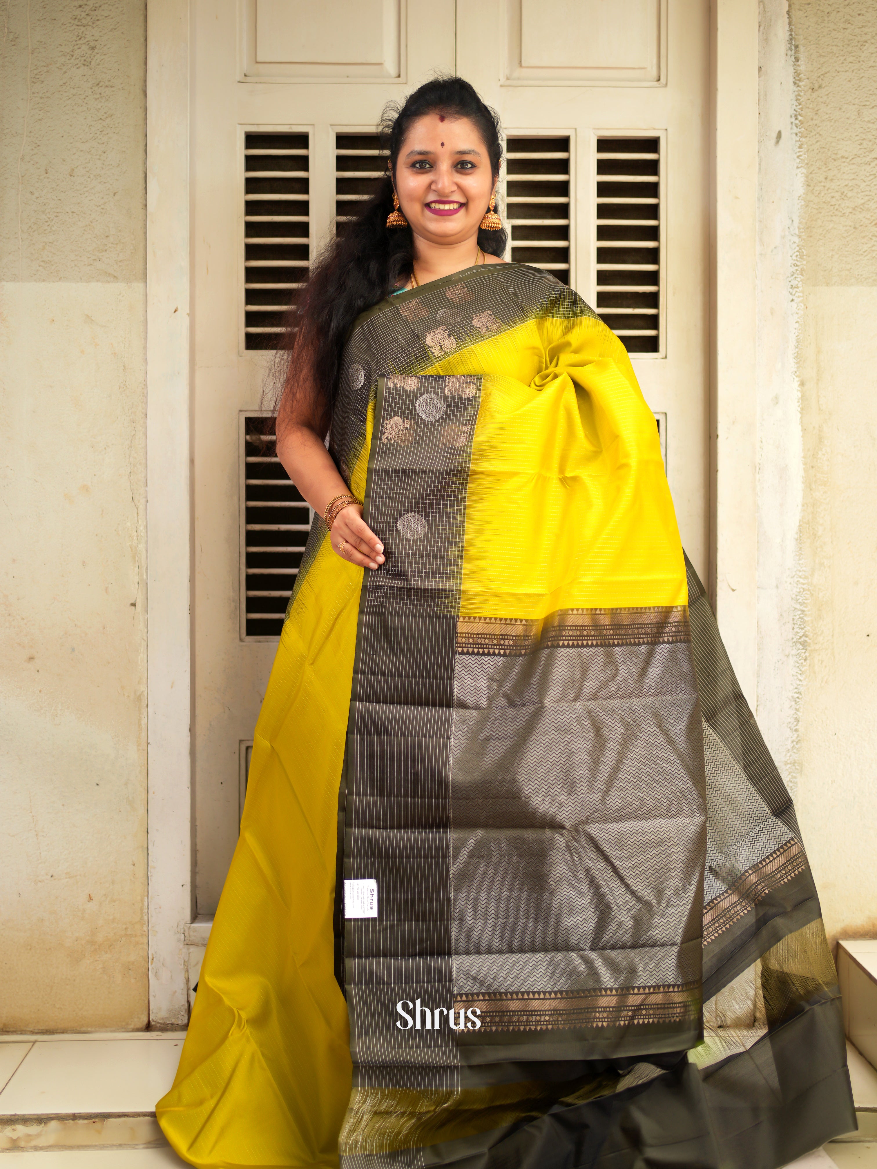 Yellow & Green - Soft Silk Saree - Shop on ShrusEternity.com