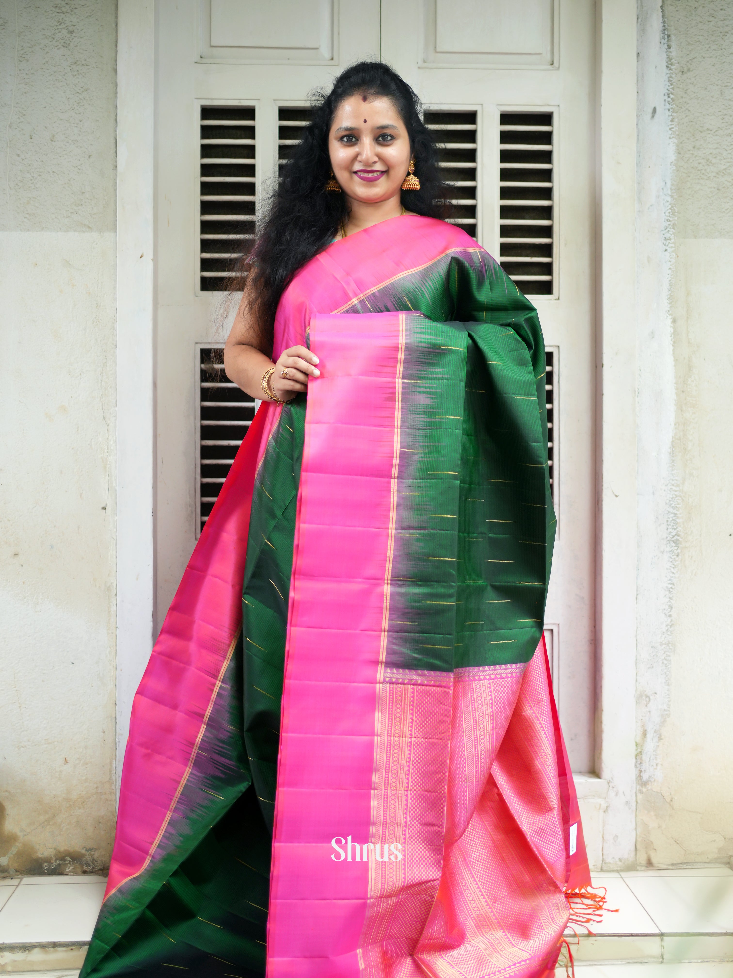 Green & Pink - Soft Silk Saree - Shop on ShrusEternity.com