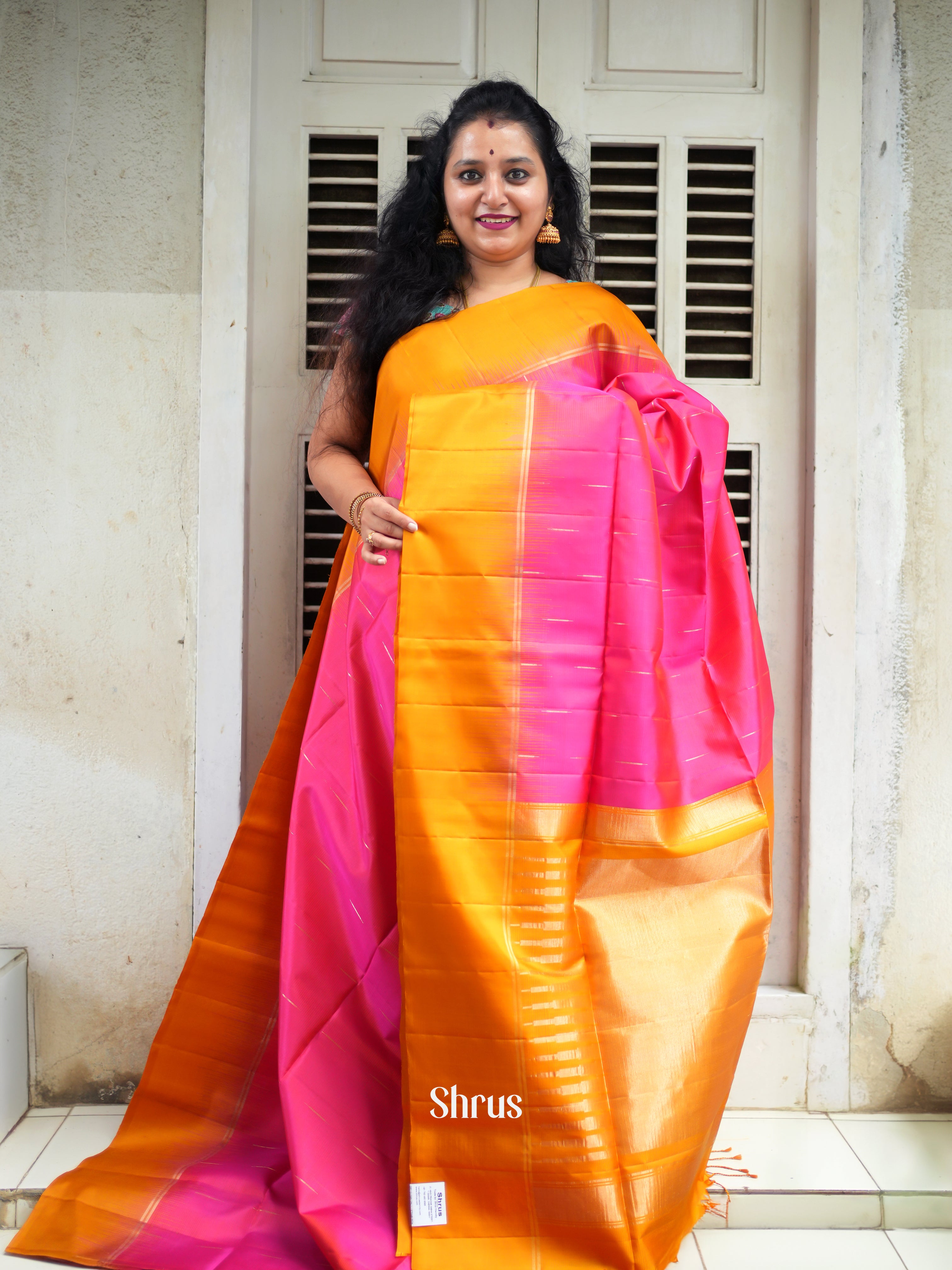 Pink & yellow - Soft Silk Saree - Shop on ShrusEternity.com