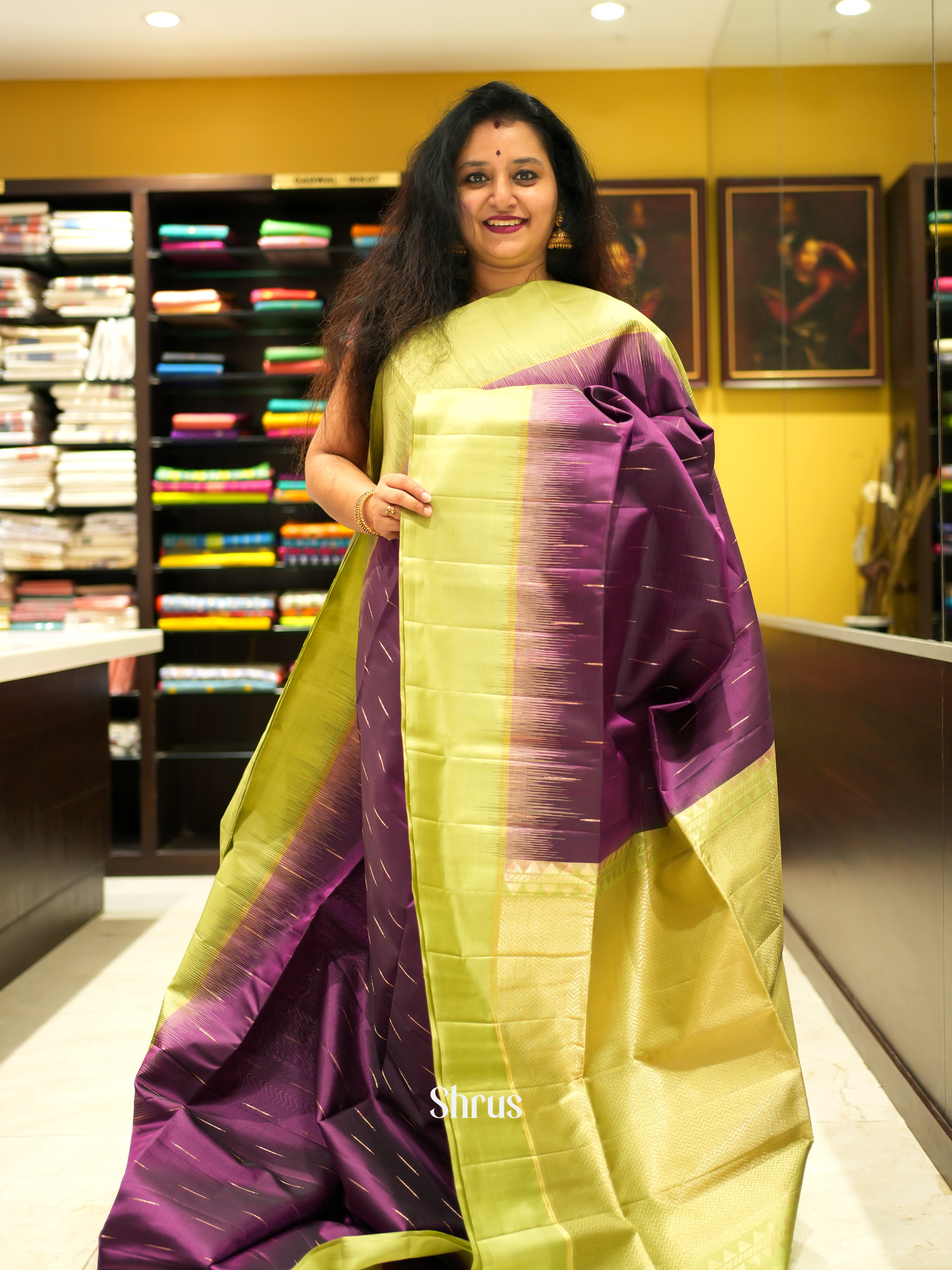 Purple & Green - Soft Silk Saree - Shop on ShrusEternity.com
