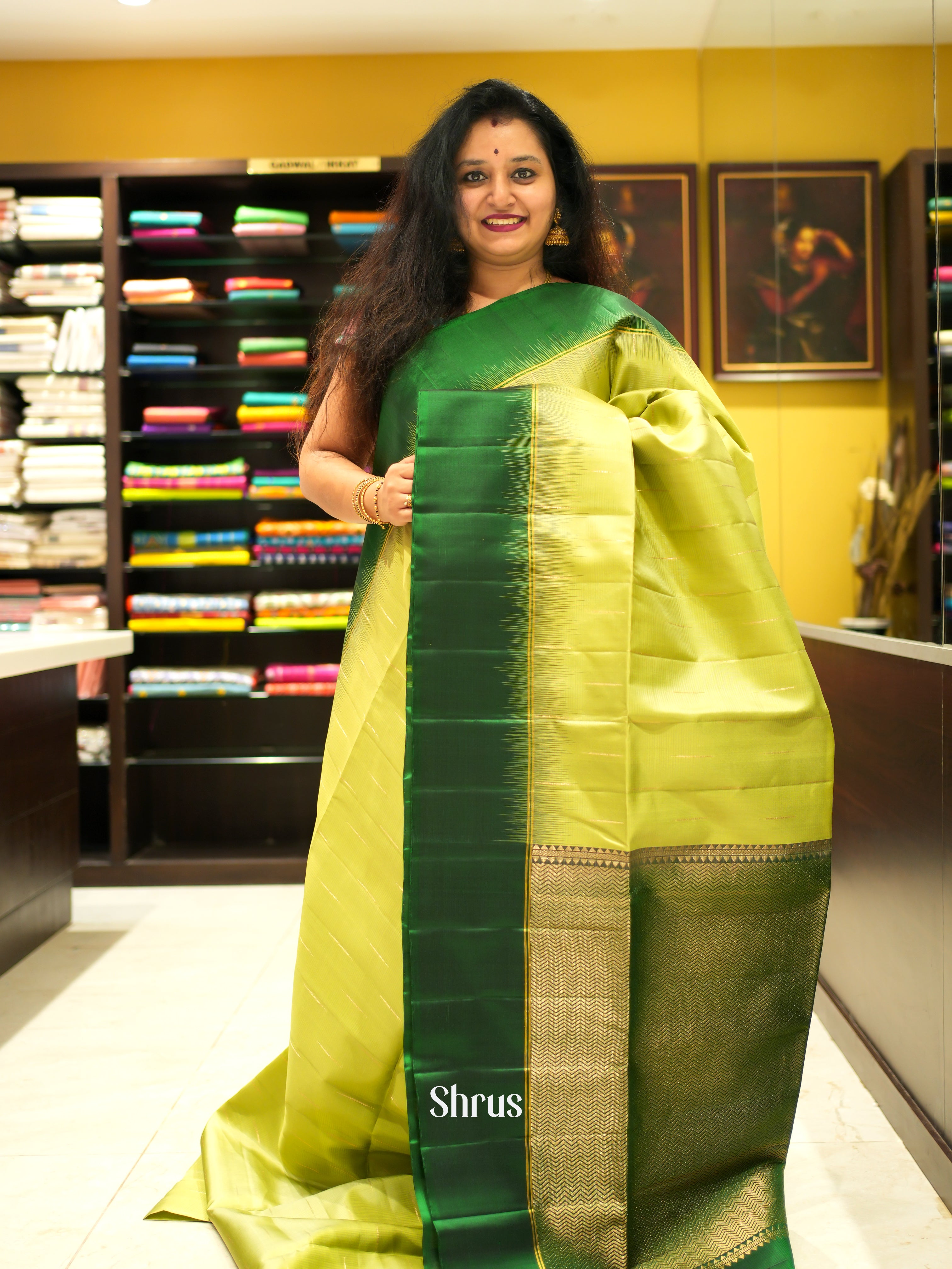 Light Green & Green - Soft Silk Saree - Shop on ShrusEternity.com