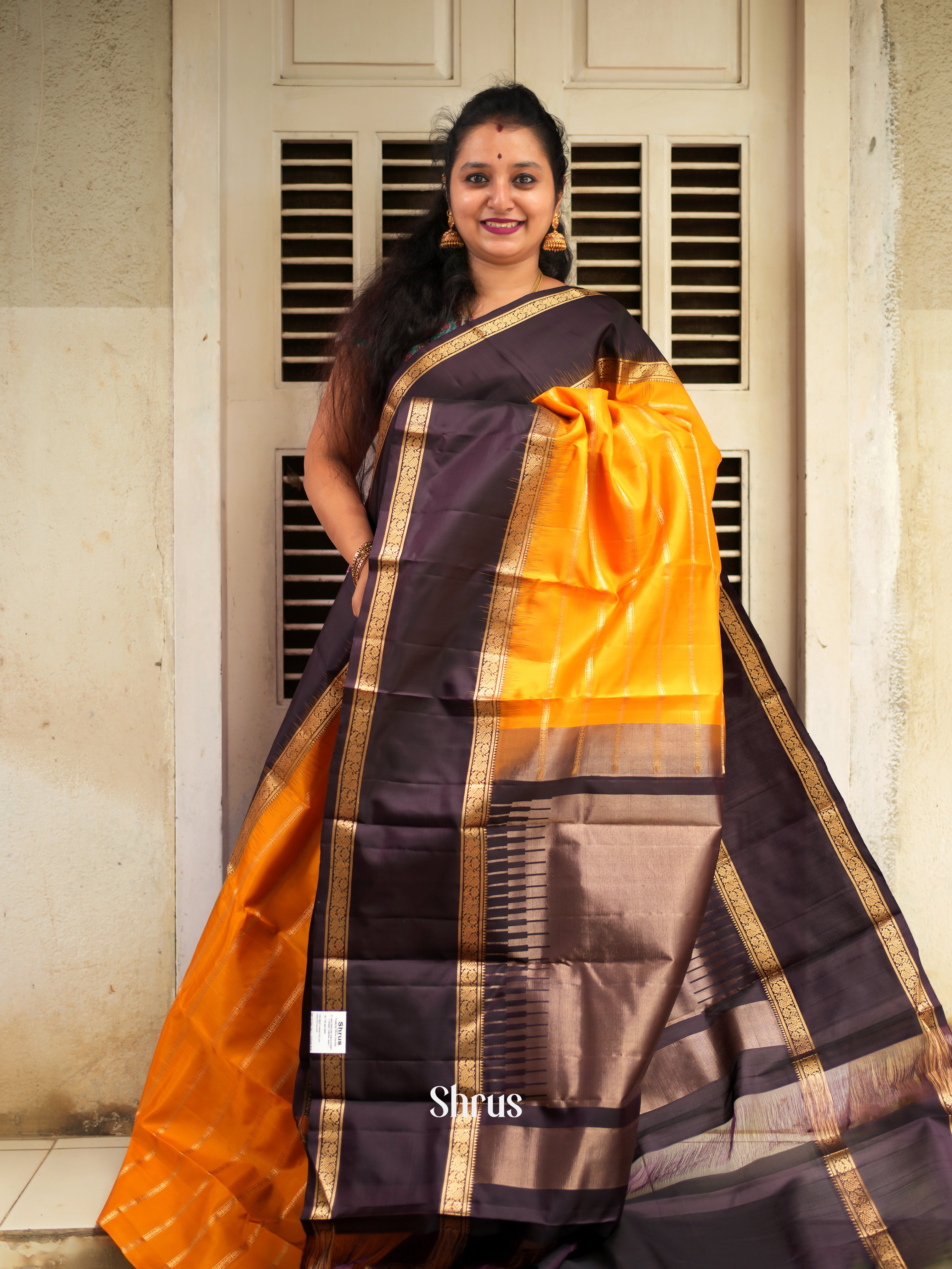 Yellow & Black - Soft Silk Saree - Shop on ShrusEternity.com