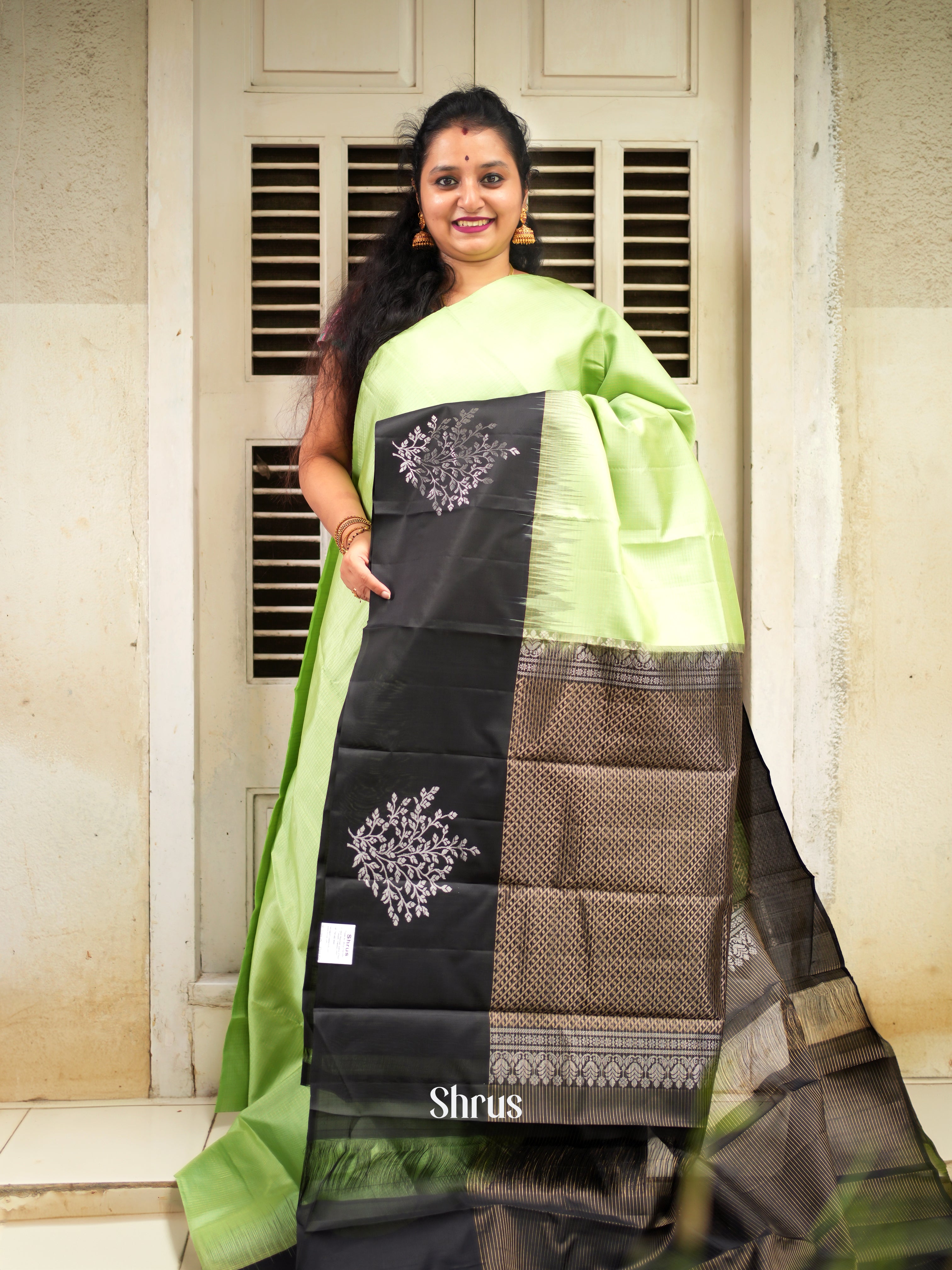 Green & Black - Soft Silk Saree - Shop on ShrusEternity.com