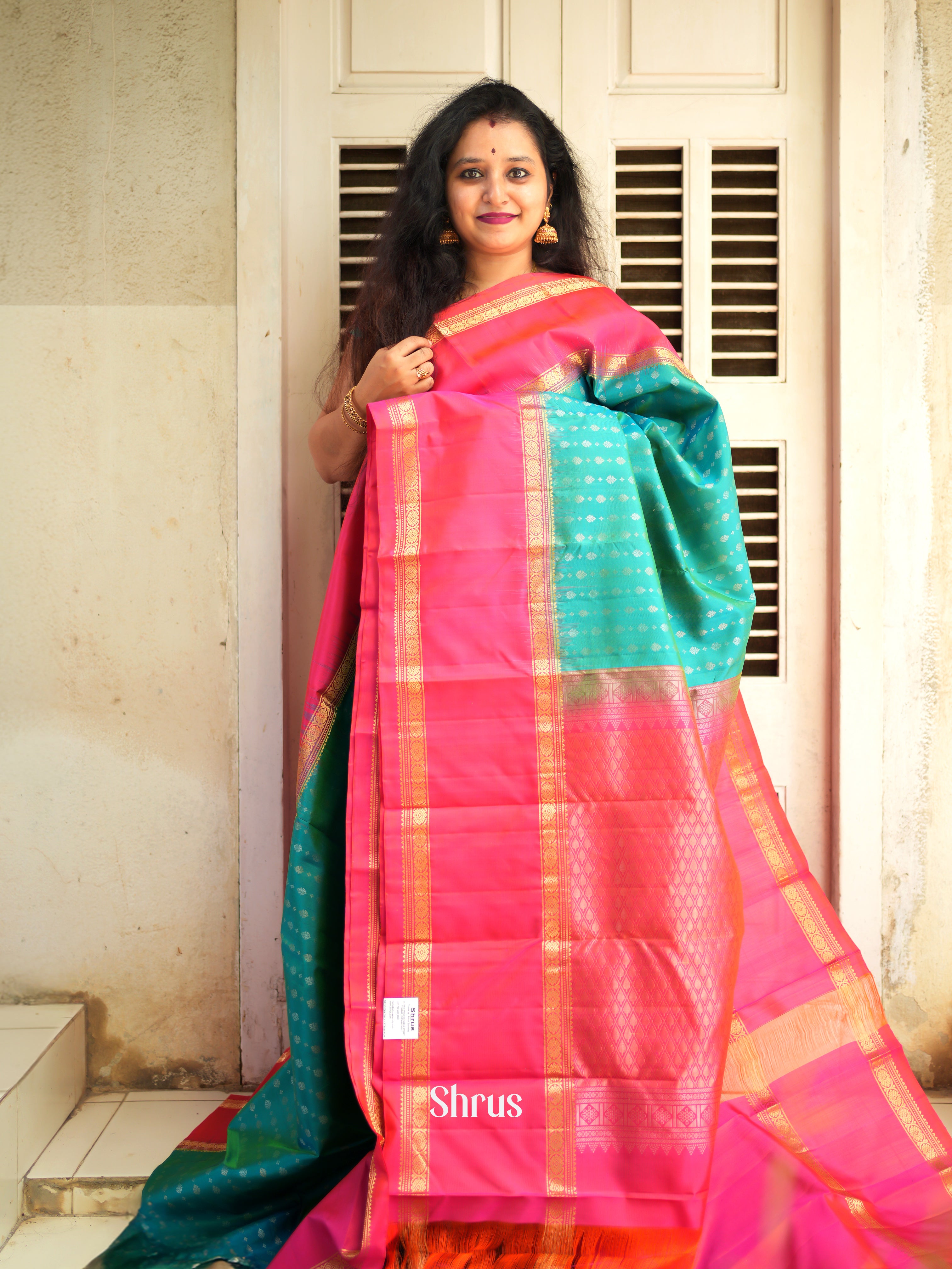 Green & Pink - Soft Silk Saree - Shop on ShrusEternity.com