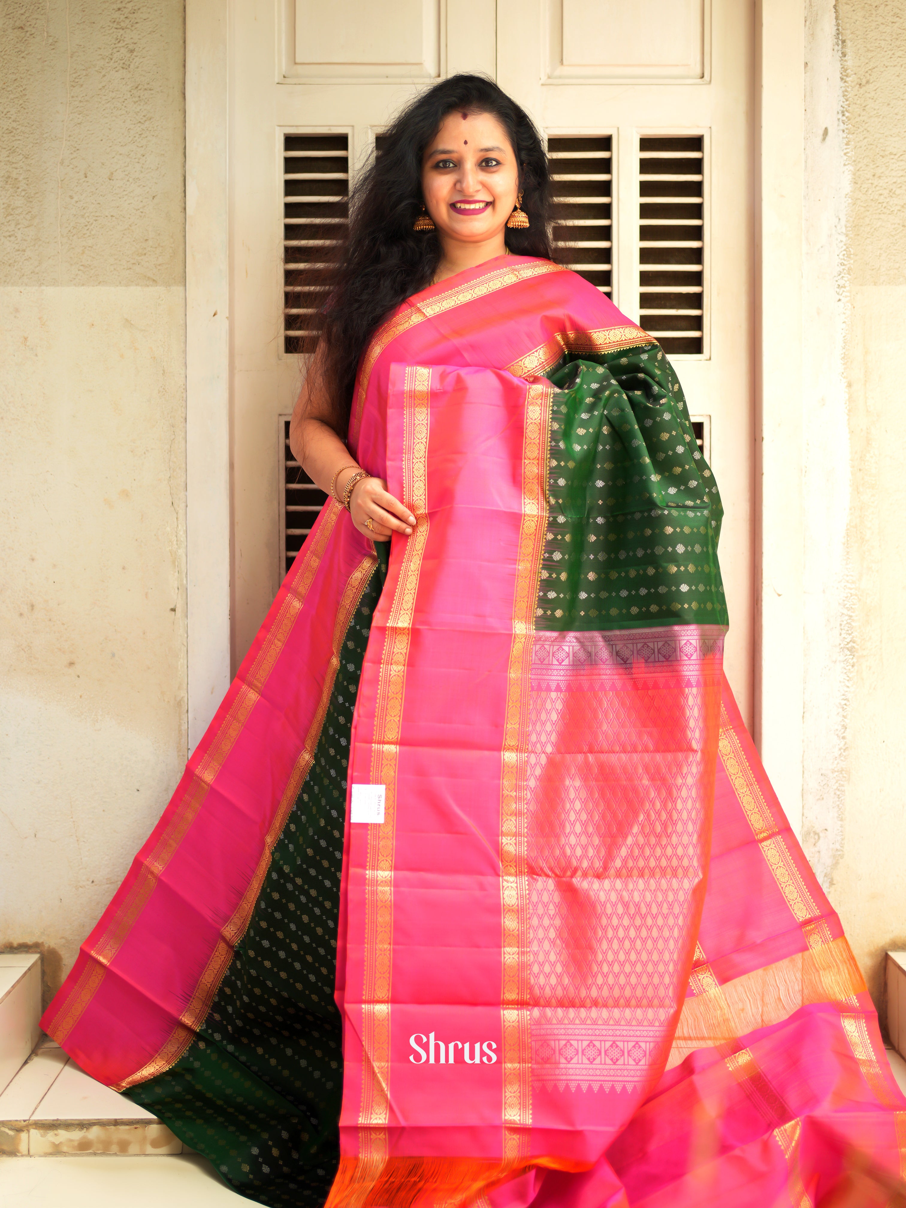 Green & Pink - Soft Silk Saree - Shop on ShrusEternity.com