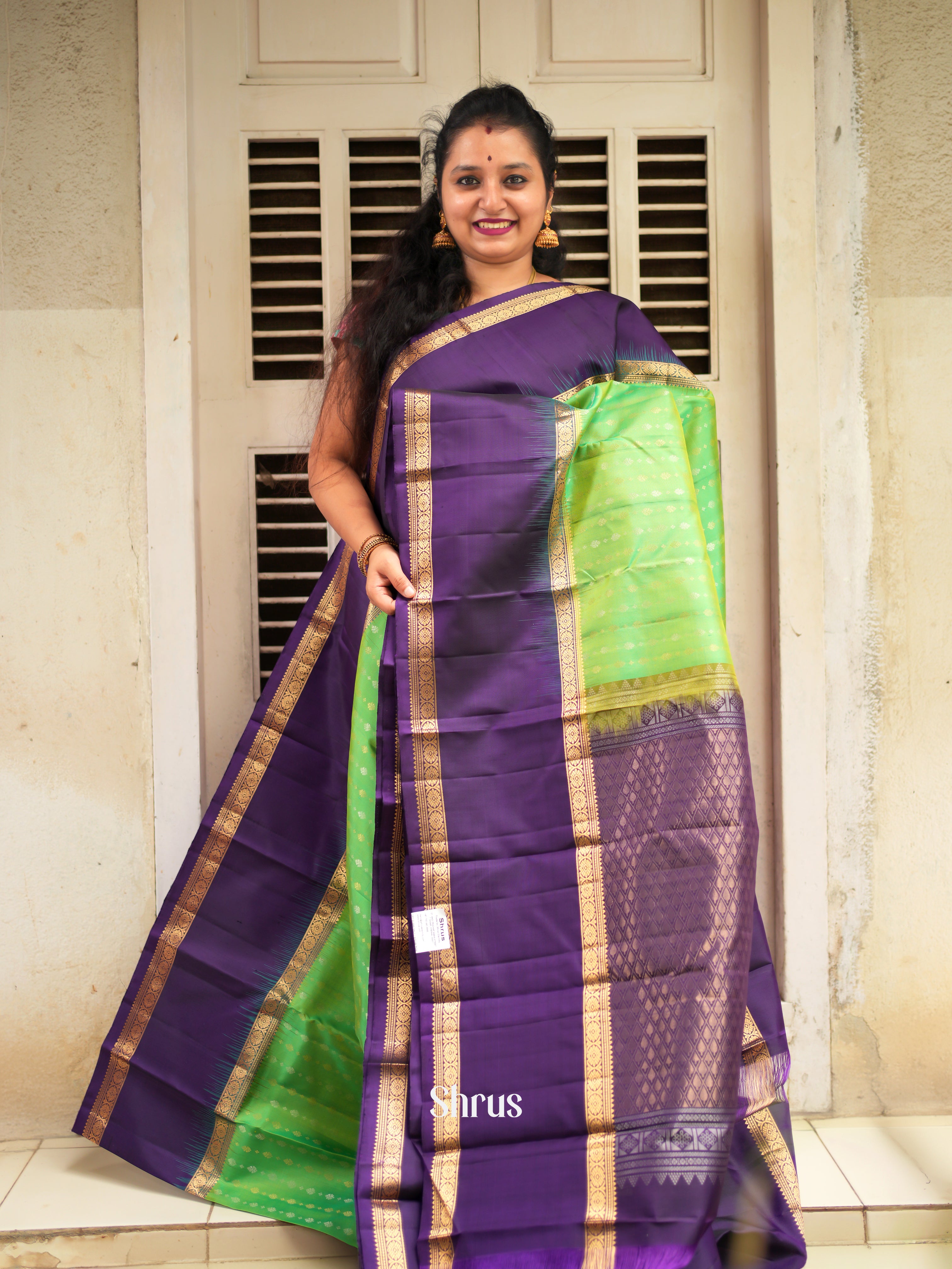 Pista Green & Violet - Soft Silk Saree - Shop on ShrusEternity.com