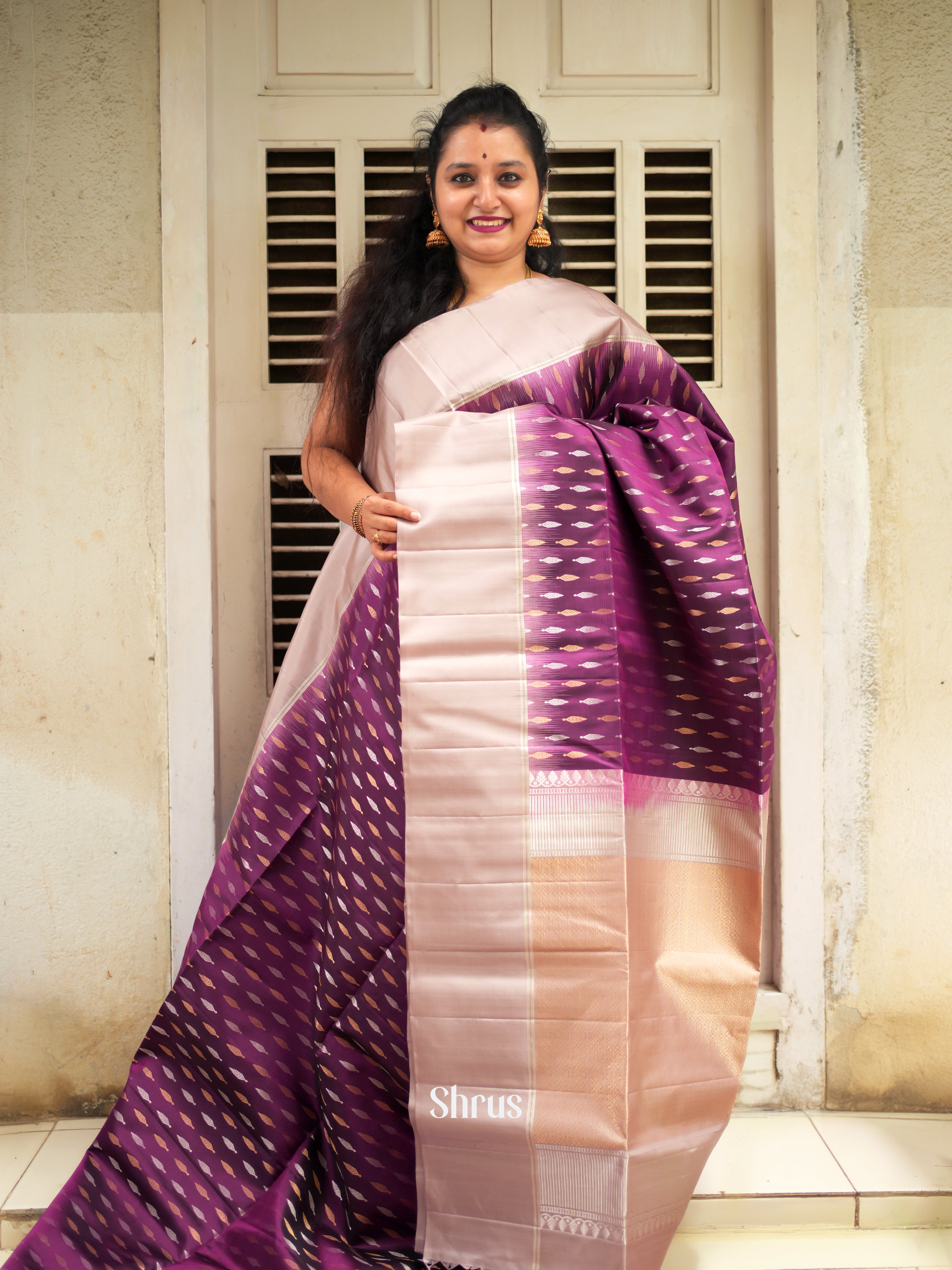 Purple & Dusty Pink - Soft Silk Saree - Shop on ShrusEternity.com