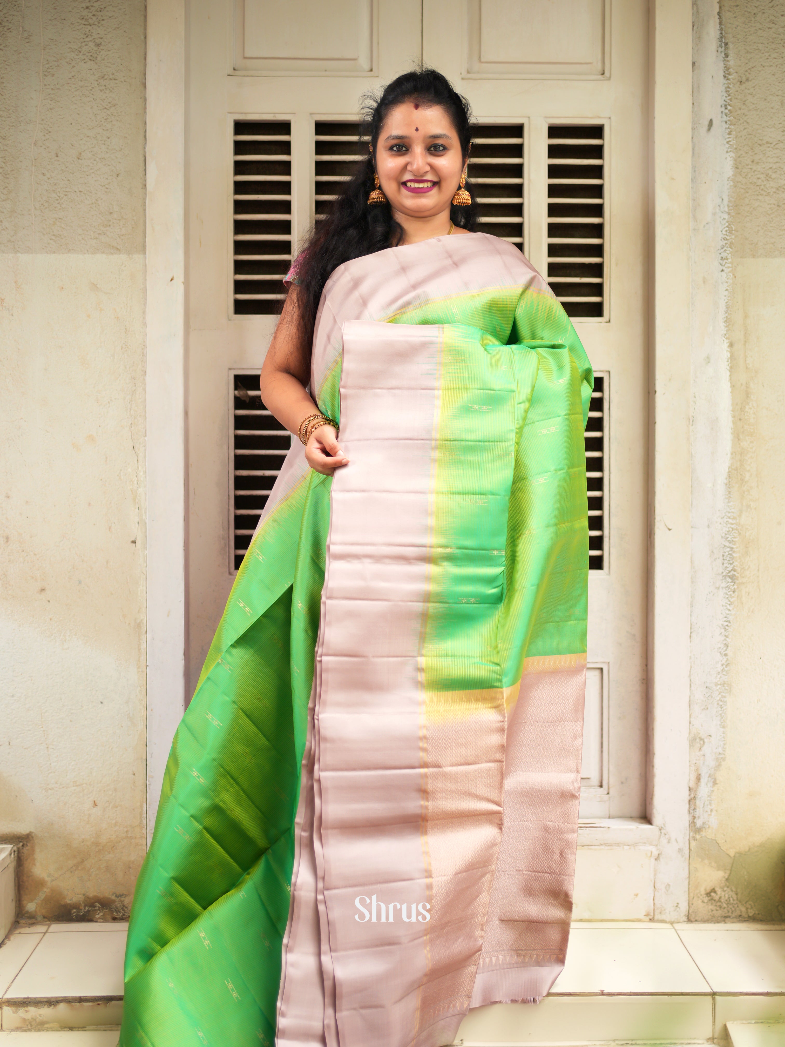 Green & Dusty Pink - Soft Silk Saree - Shop on ShrusEternity.com