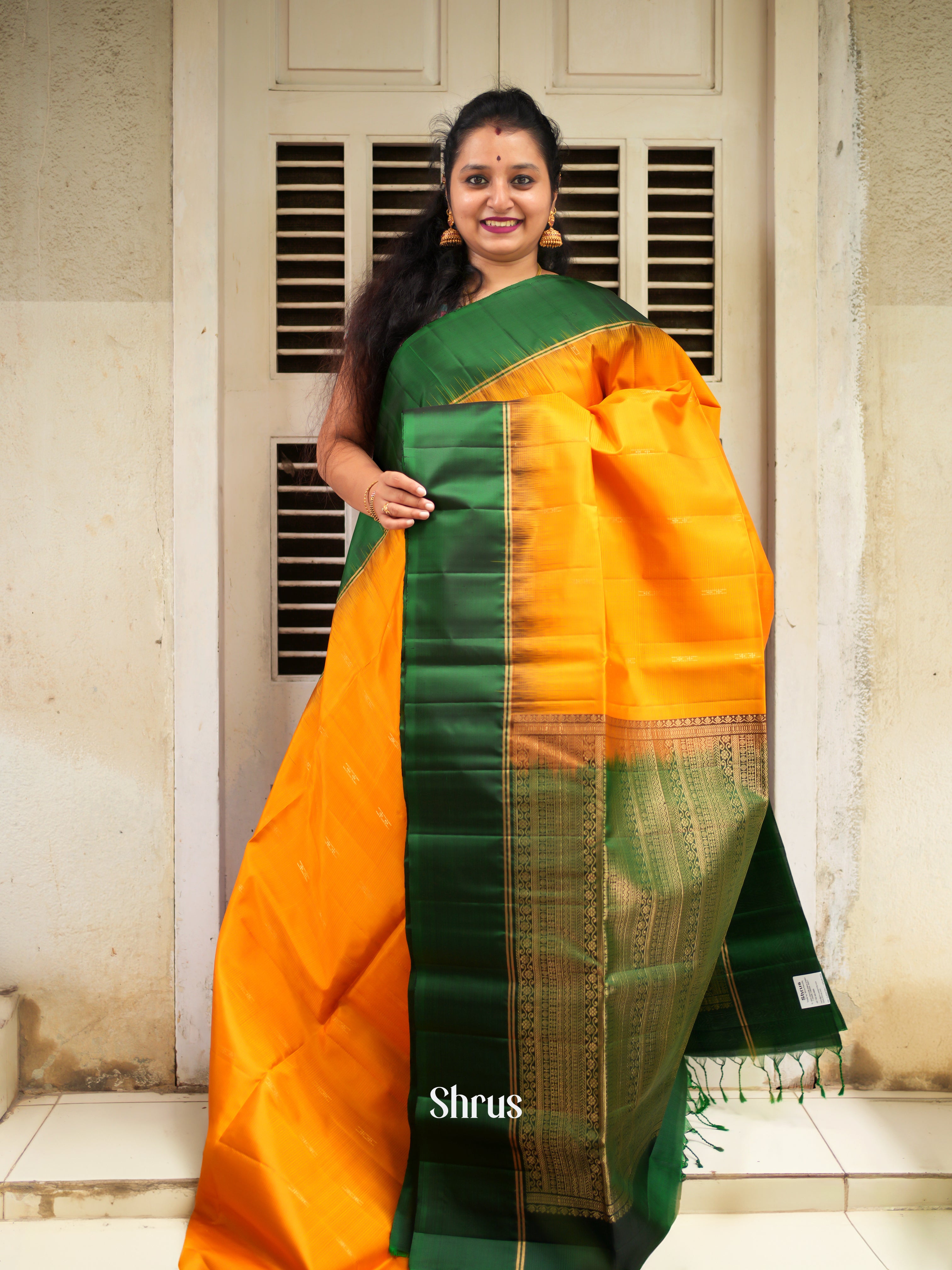 Mambazha Yellow & Green- Soft Silk Saree - Shop on ShrusEternity.com