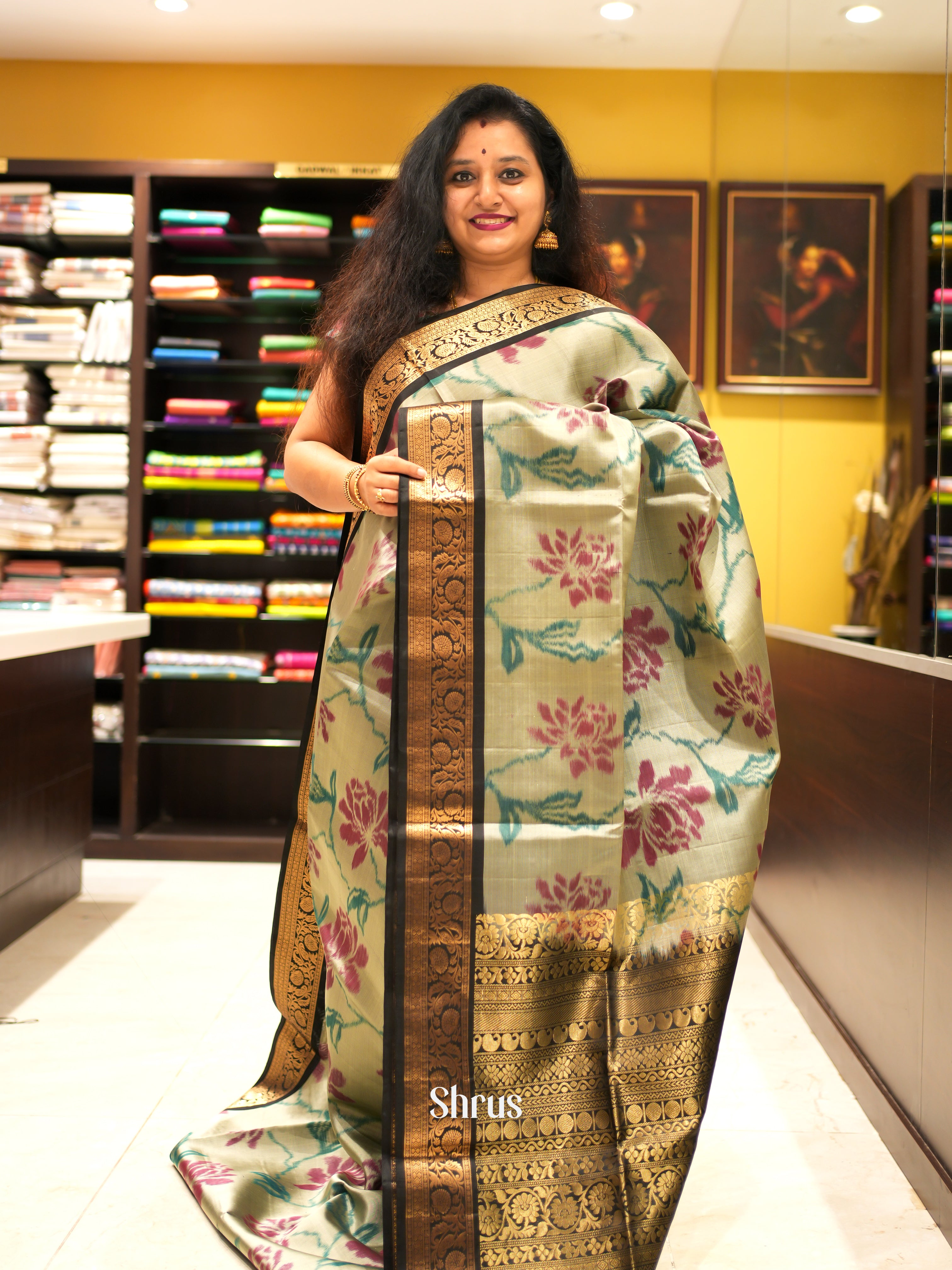 Grey & Black - Soft Silk Saree - Shop on ShrusEternity.com