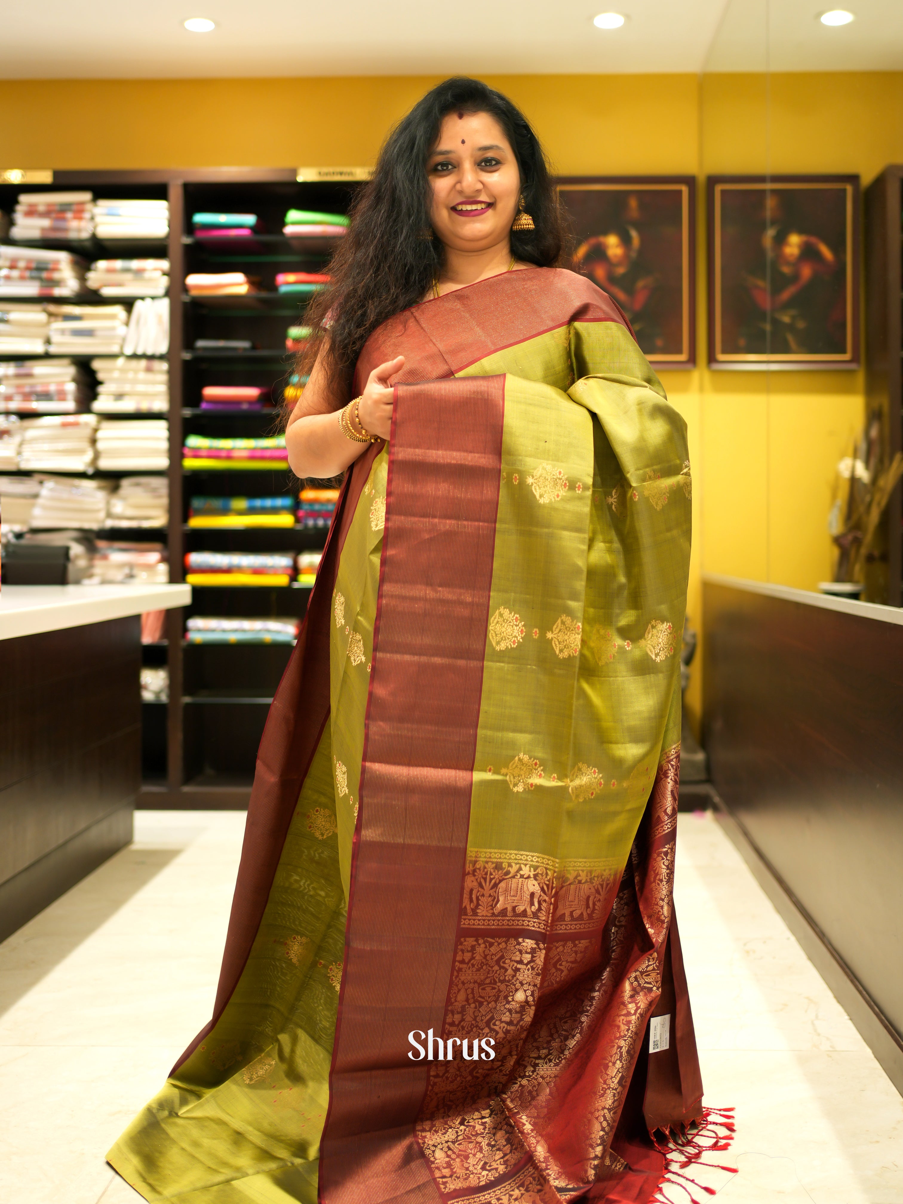 Green & Brown - Soft Silk Saree - Shop on ShrusEternity.com