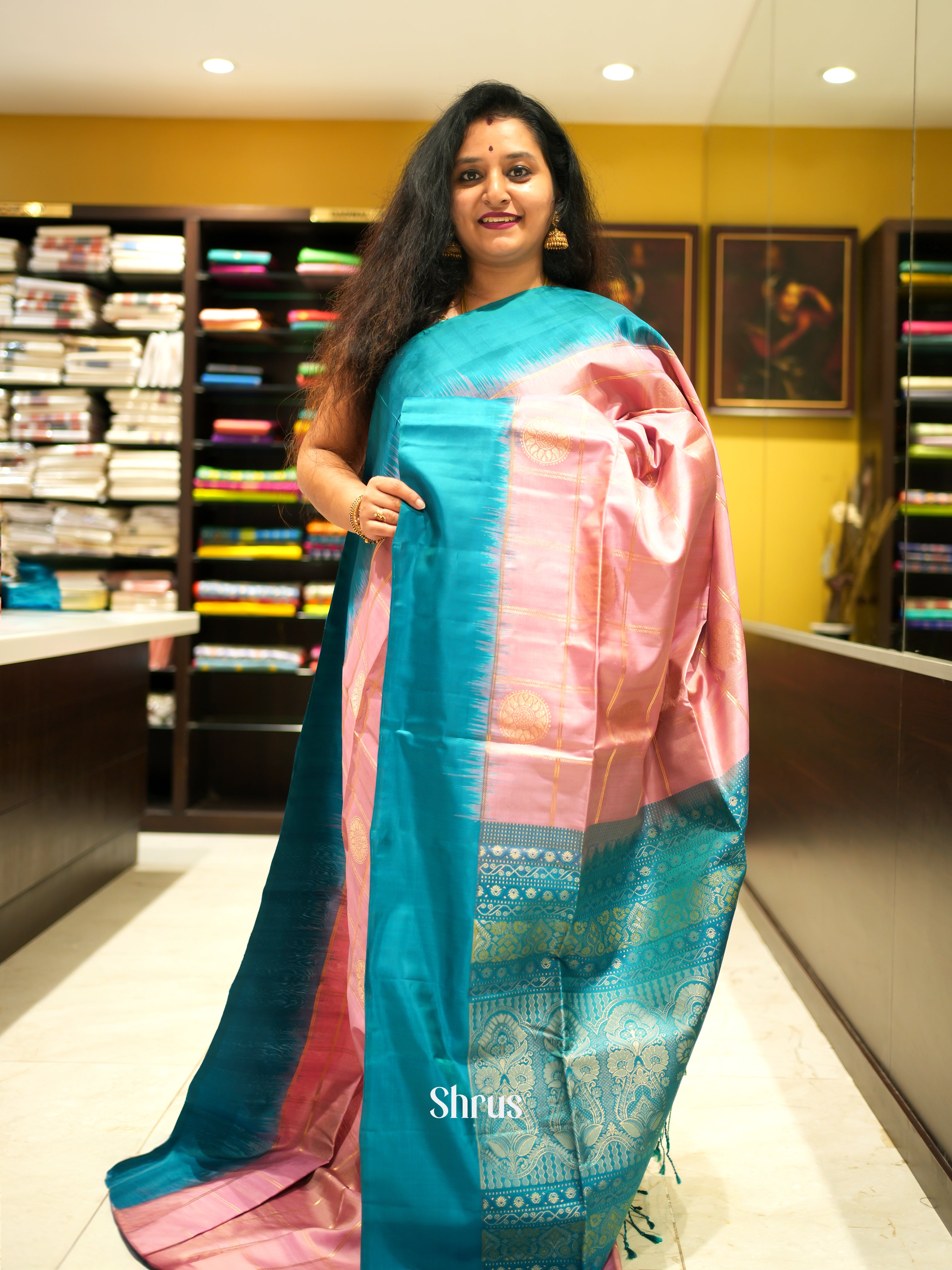 Pink & Teal - Soft Silk Saree - Shop on ShrusEternity.com
