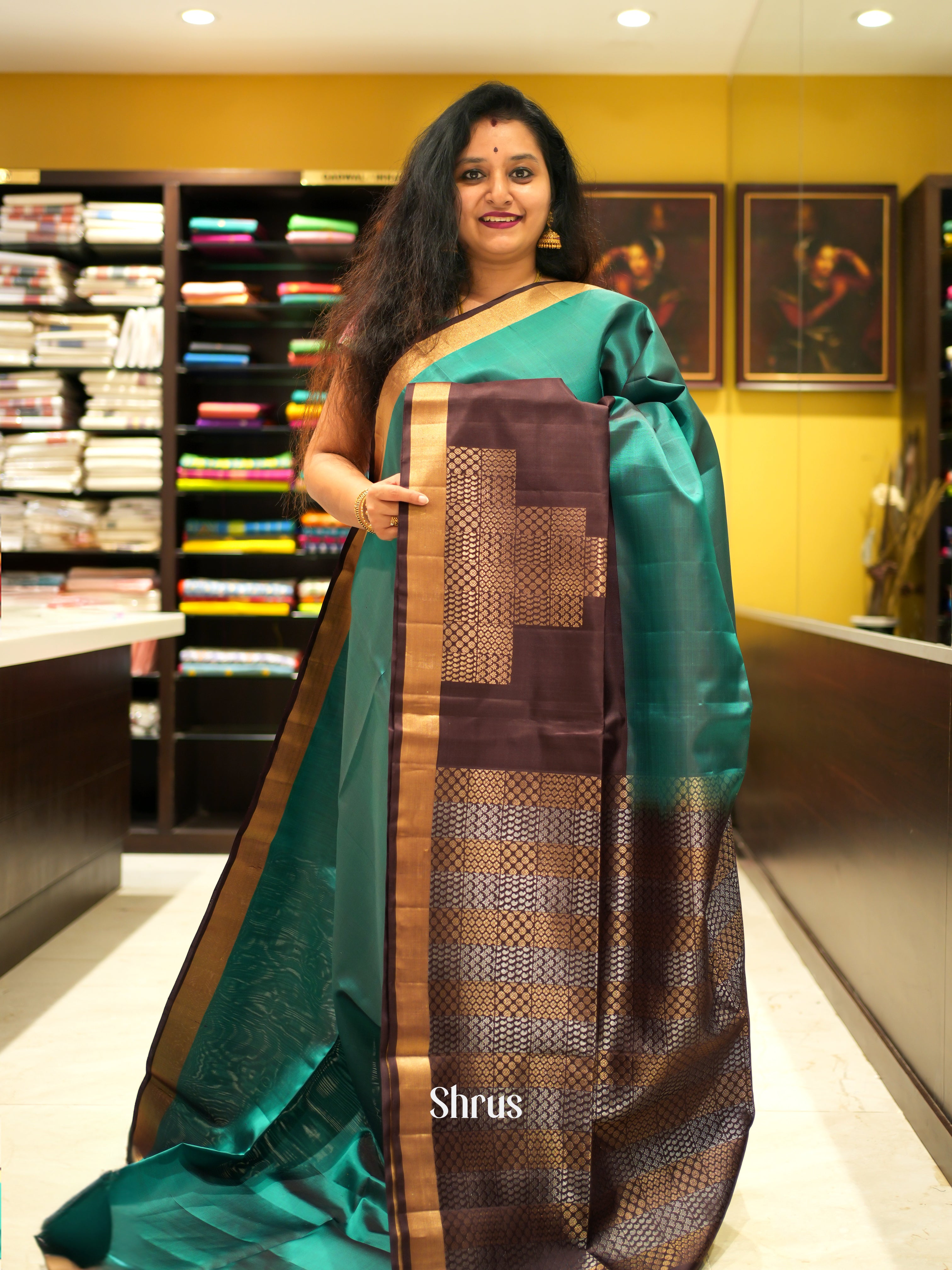 Green & Brown - Soft Silk Saree - Shop on ShrusEternity.com