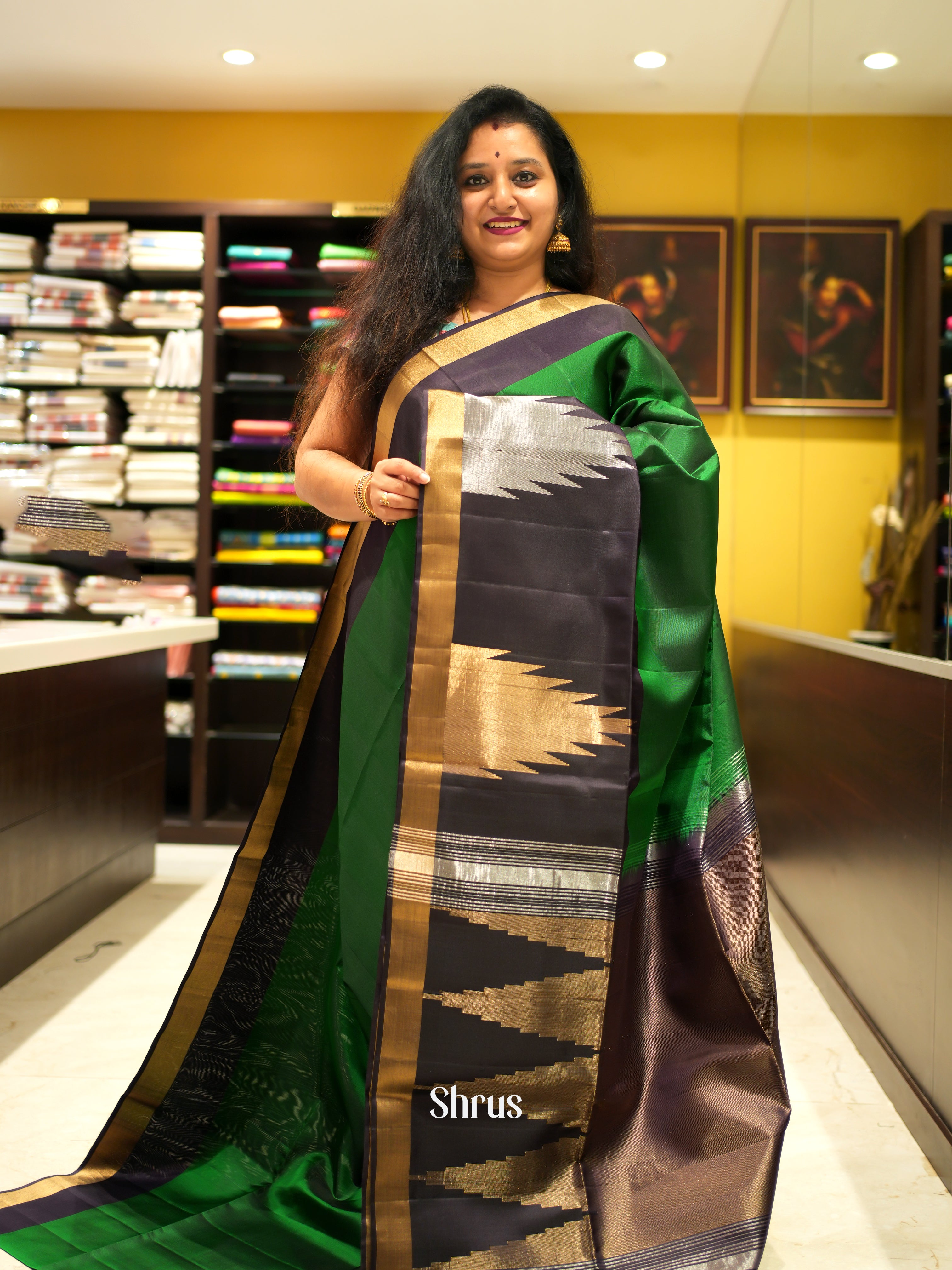 Green & Brown - Soft Silk Saree - Shop on ShrusEternity.com