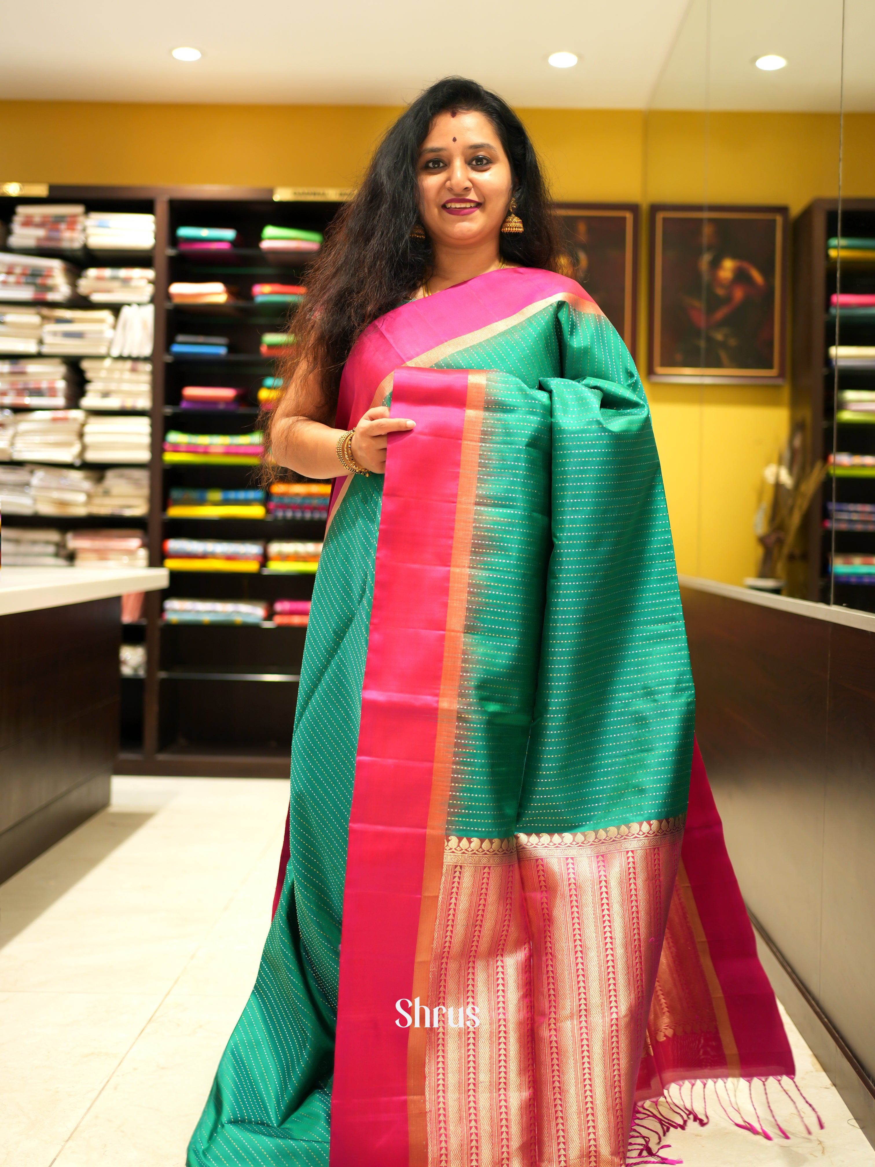 Green & Pink - Soft Silk Saree - Shop on ShrusEternity.com