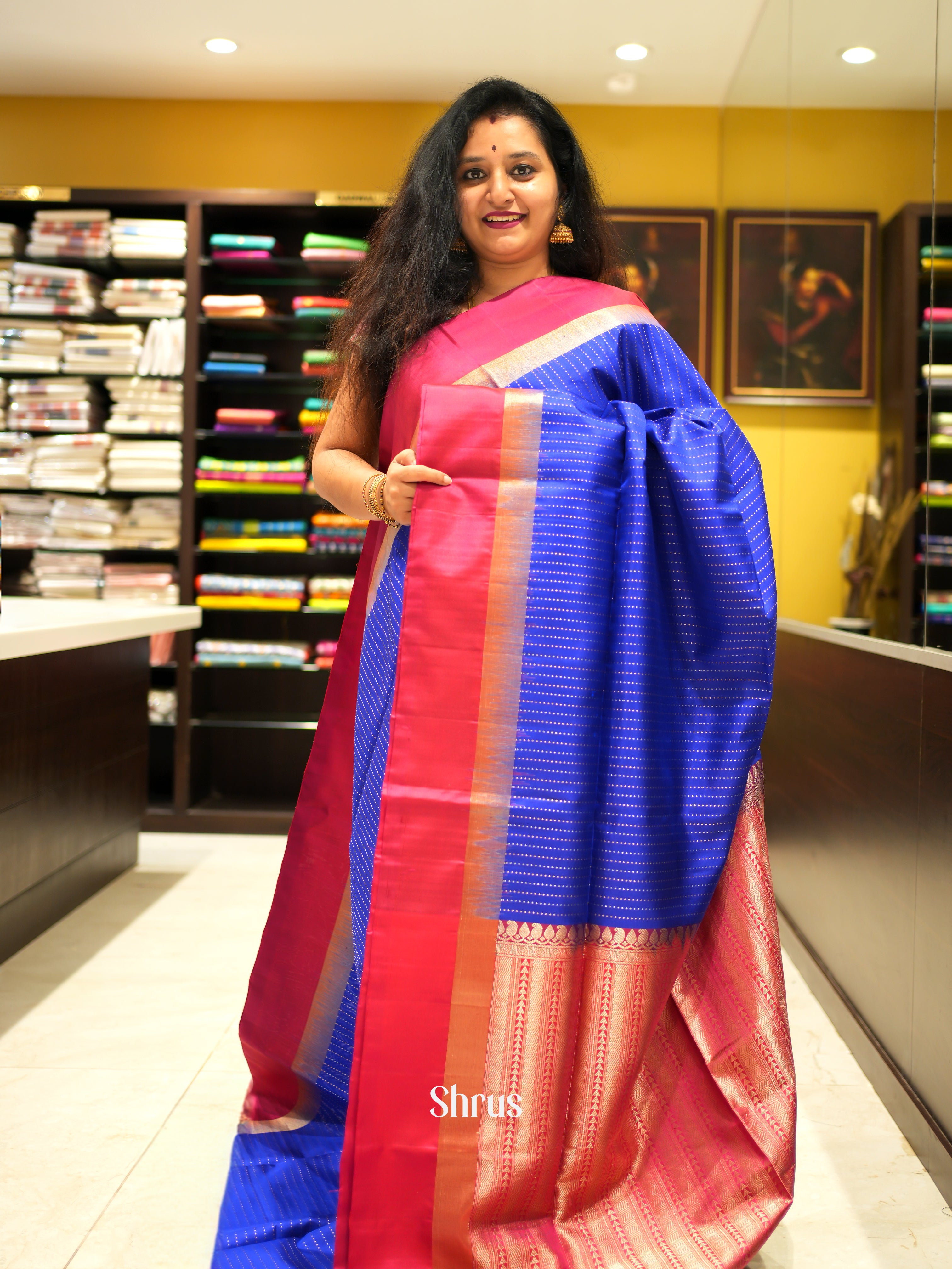 Blue & Pink - Soft Silk Saree - Shop on ShrusEternity.com
