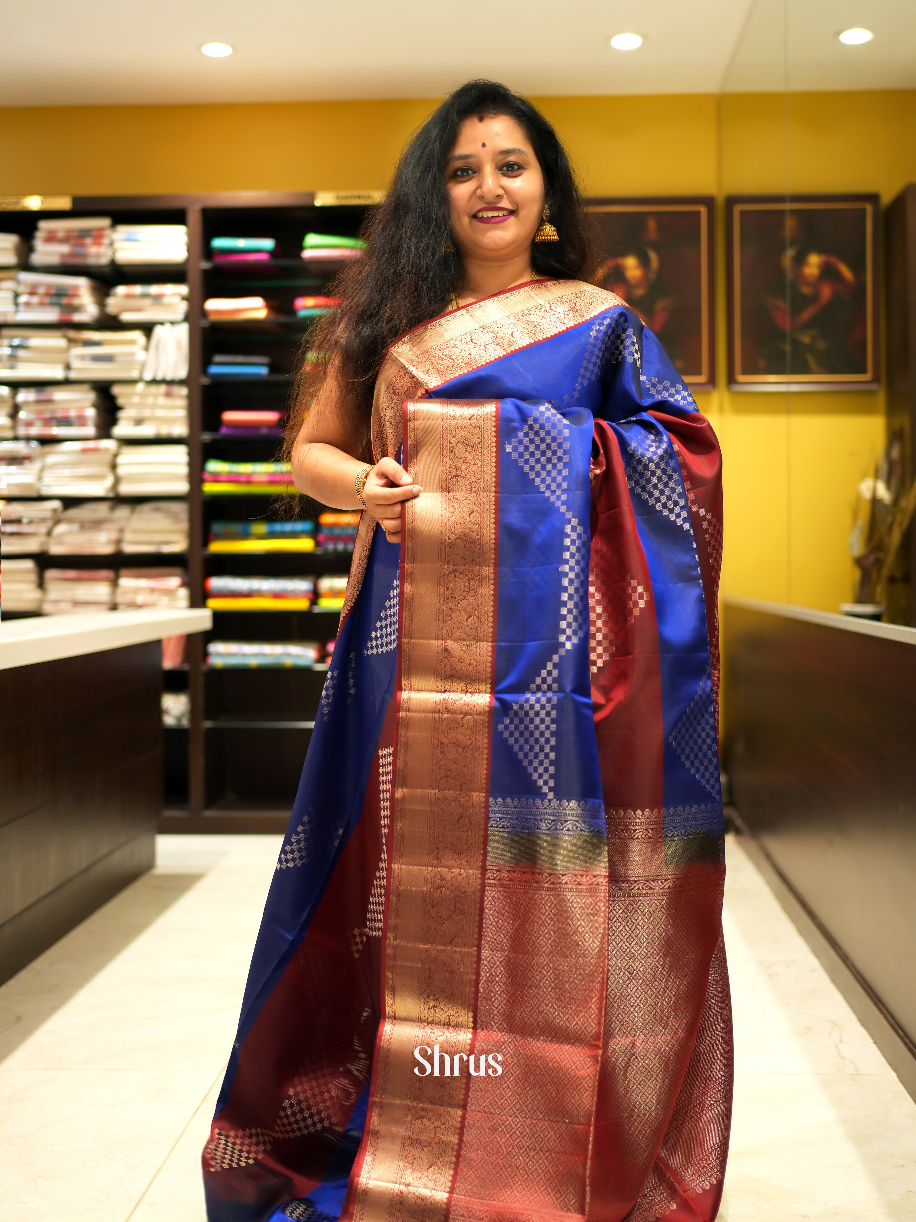 Blue & Maroon - Soft Silk Saree - Shop on ShrusEternity.com