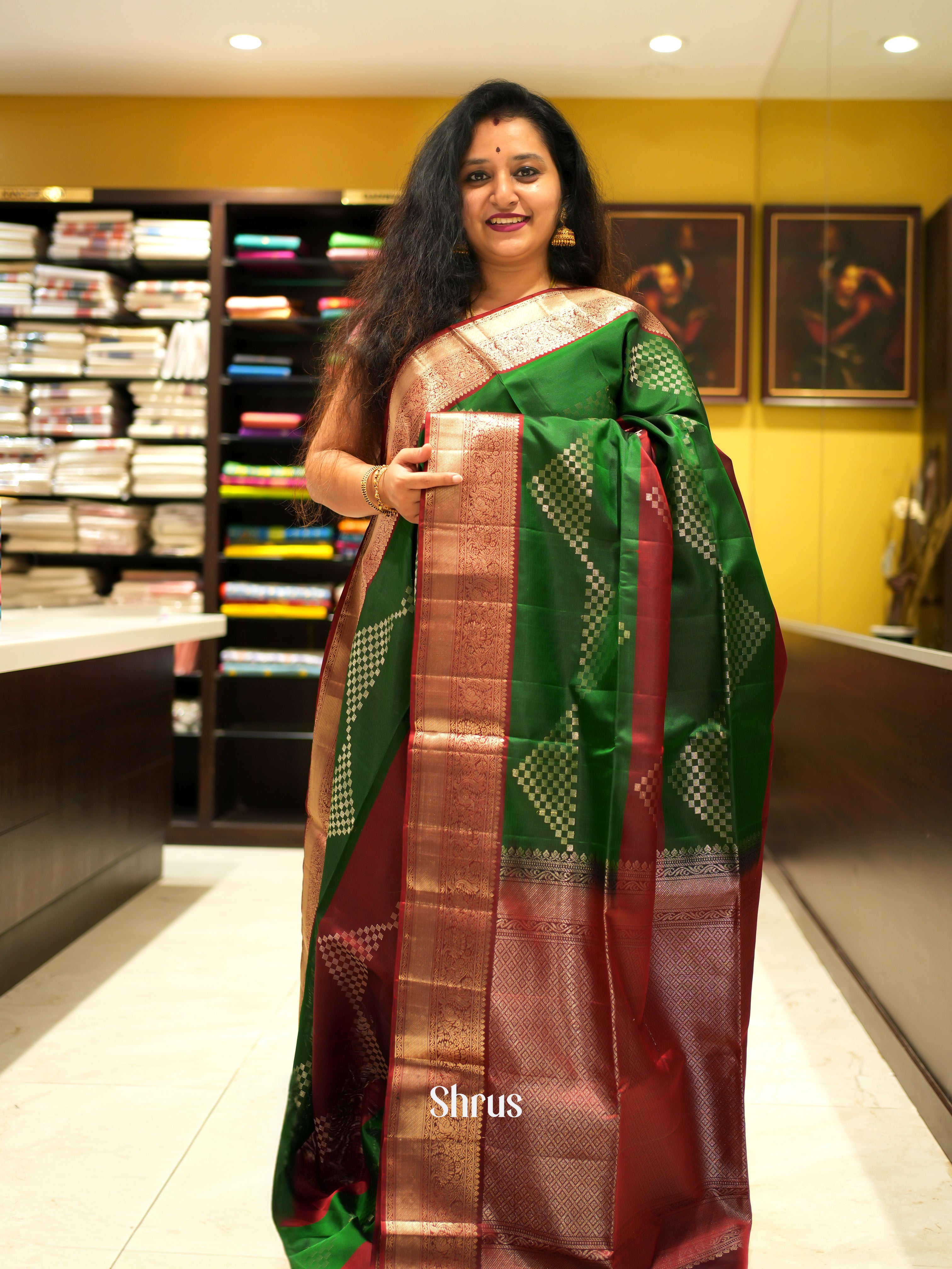 Green & Maroon - Soft Silk Saree-1